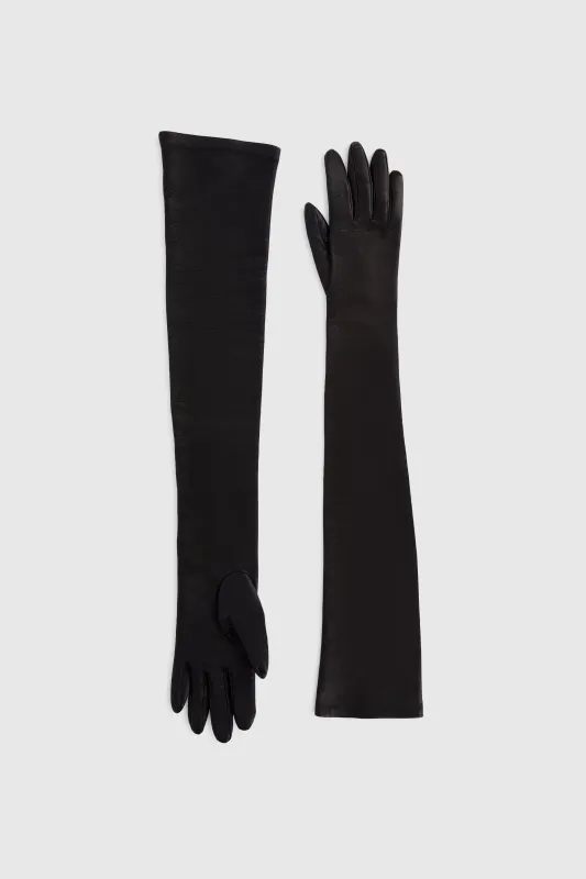 Long glove in black nappa leather sold by Ermanno Scervino