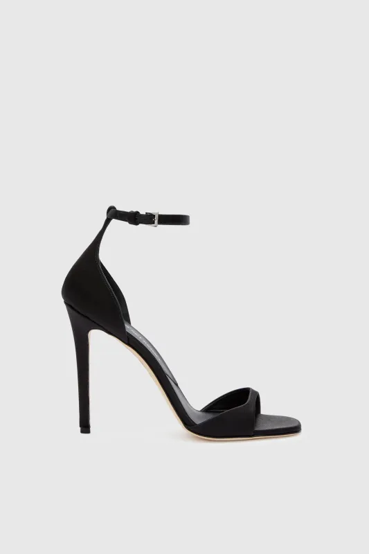 Black satin sandal with ankle strap sold by Ermanno Scervino