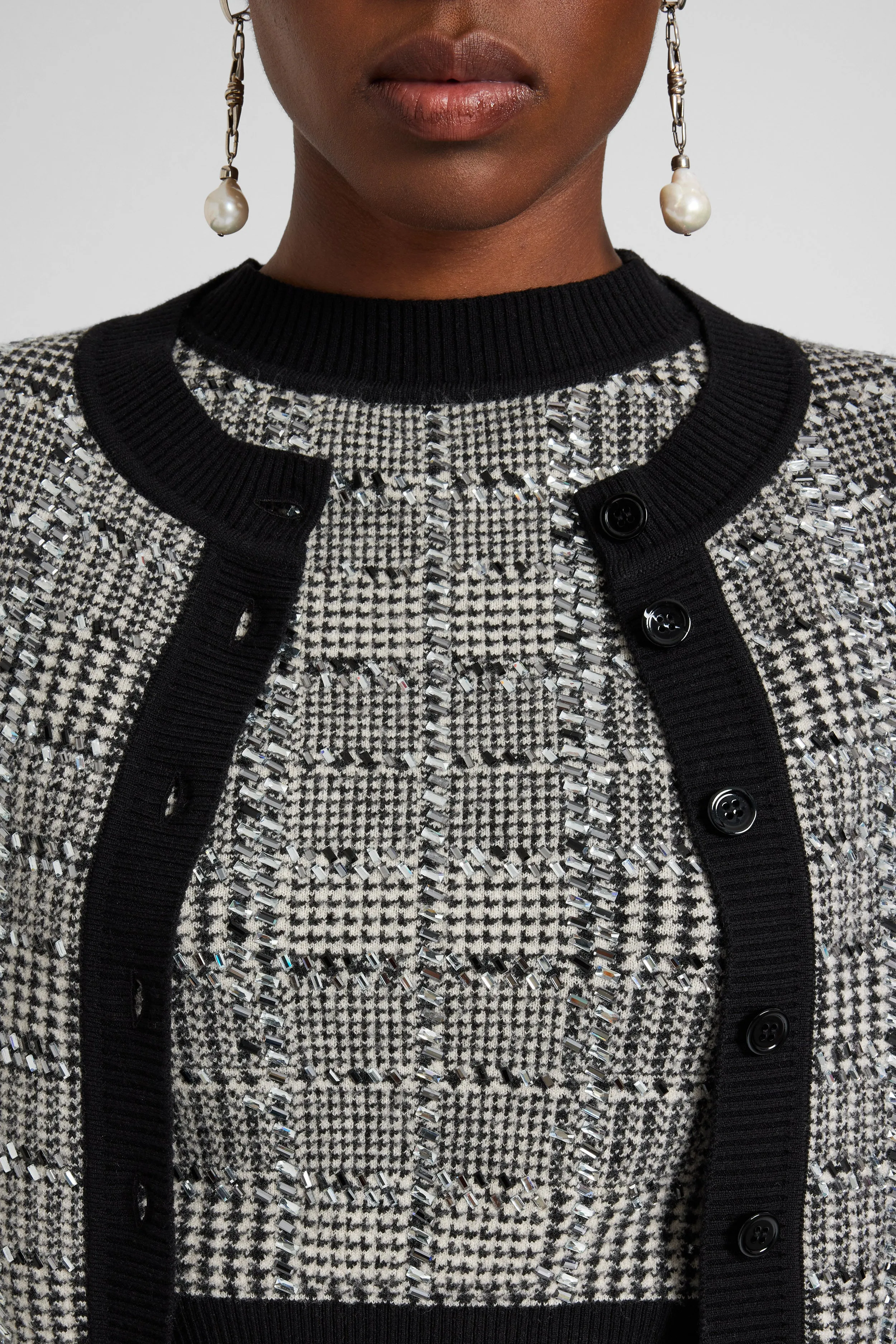 Jacquard wool cardigan with pied de poule pattern and crystals sold by Ermanno Scervino product image thumbnail 4