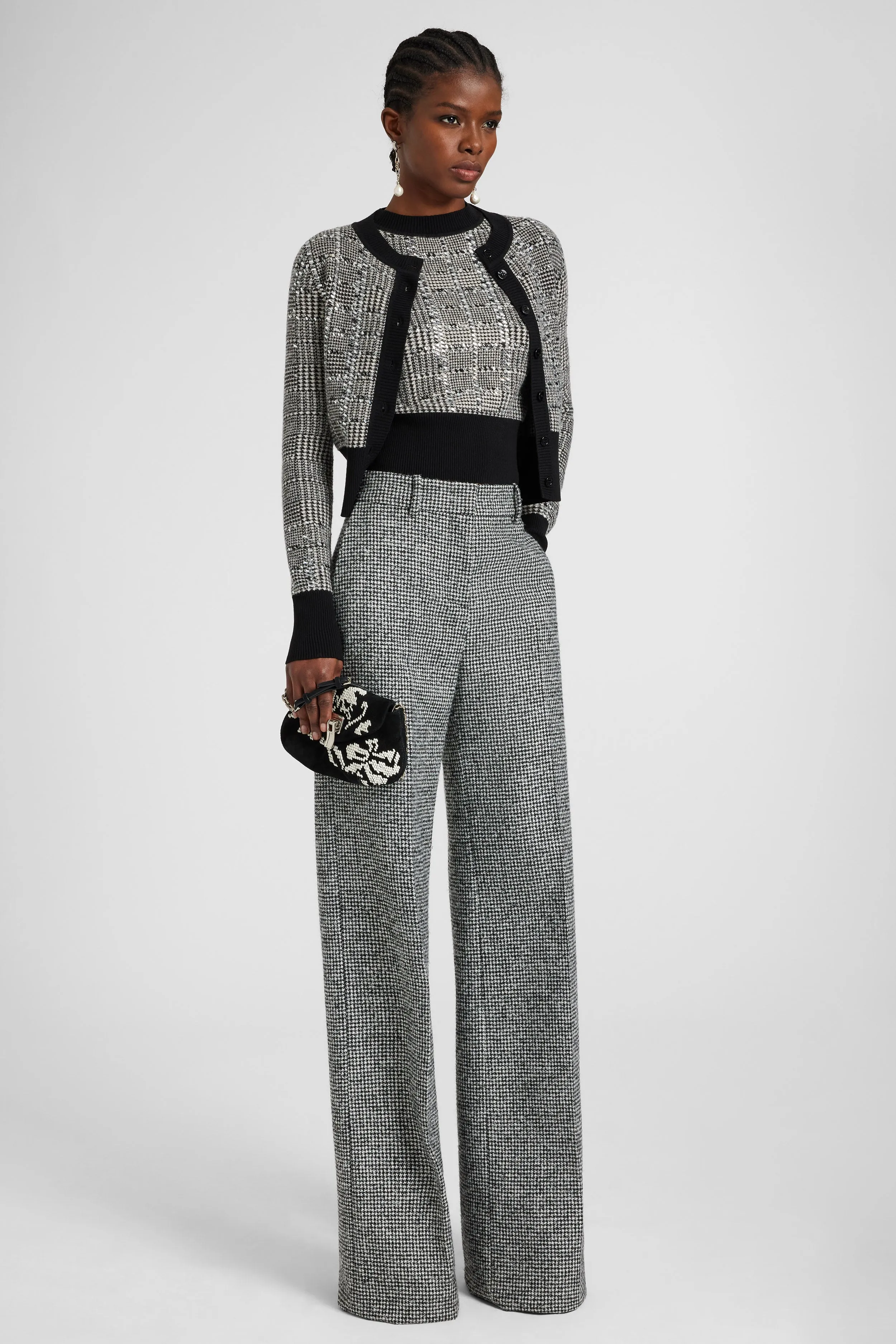 Jacquard wool cardigan with pied de poule pattern and crystals sold by Ermanno Scervino product image thumbnail 2