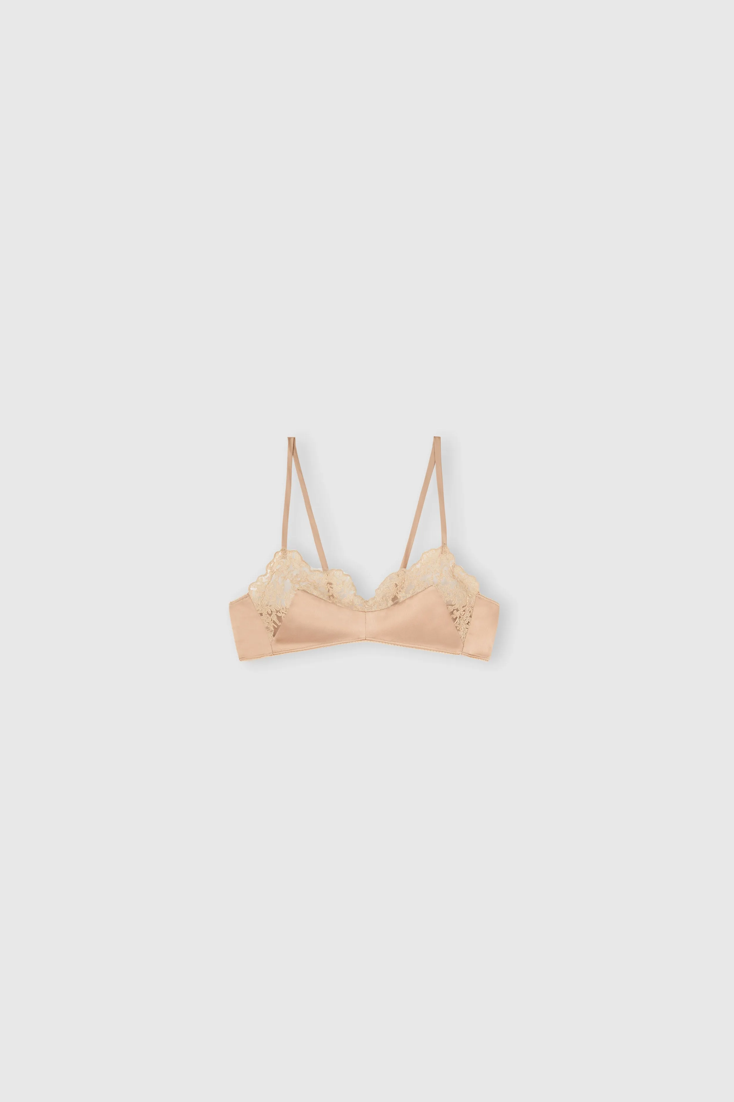 Unstructured silk satin bra with lace application sold by Ermanno Scervino