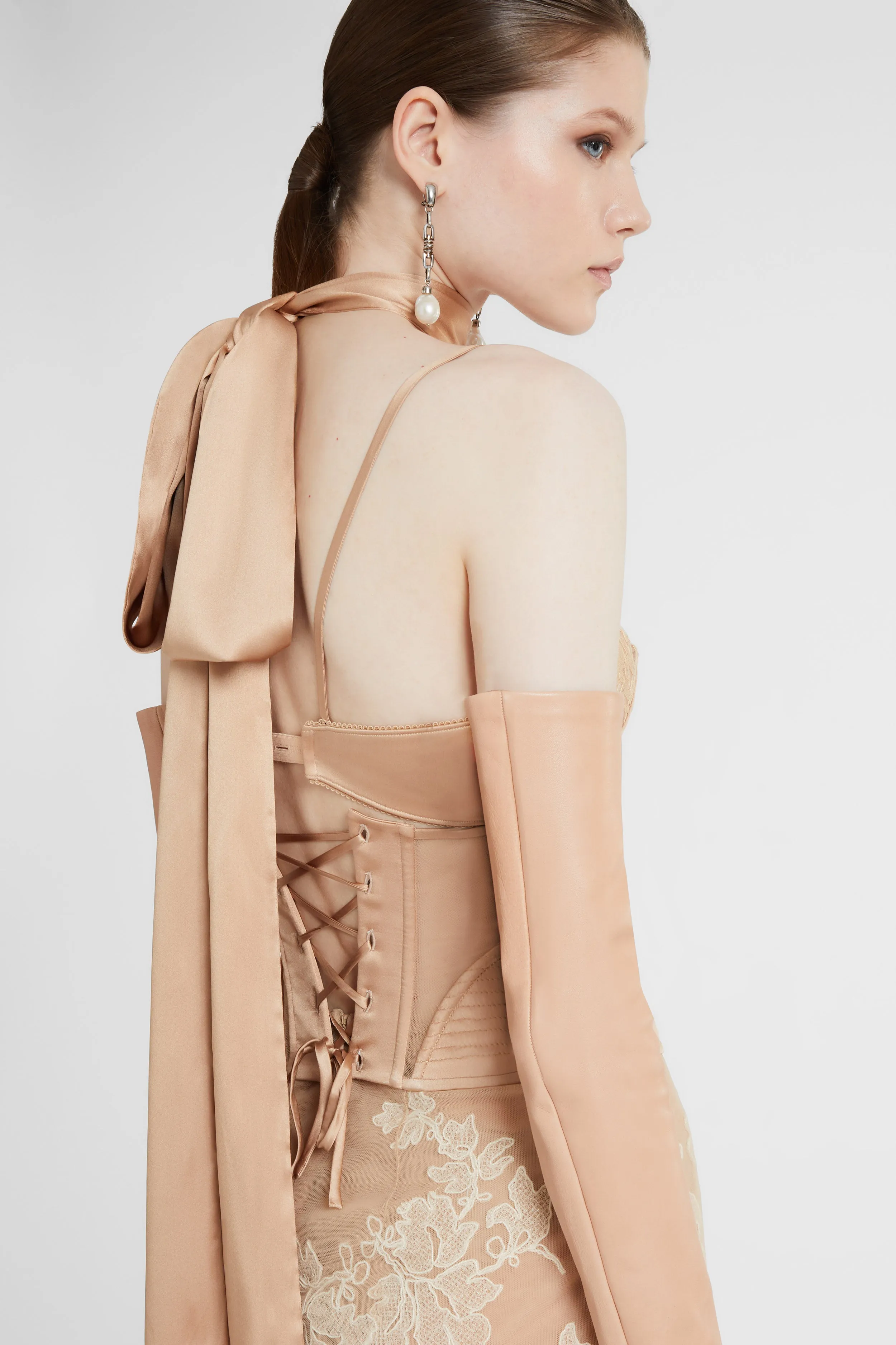 Unstructured silk satin bra with lace application sold by Ermanno Scervino product image thumbnail 5