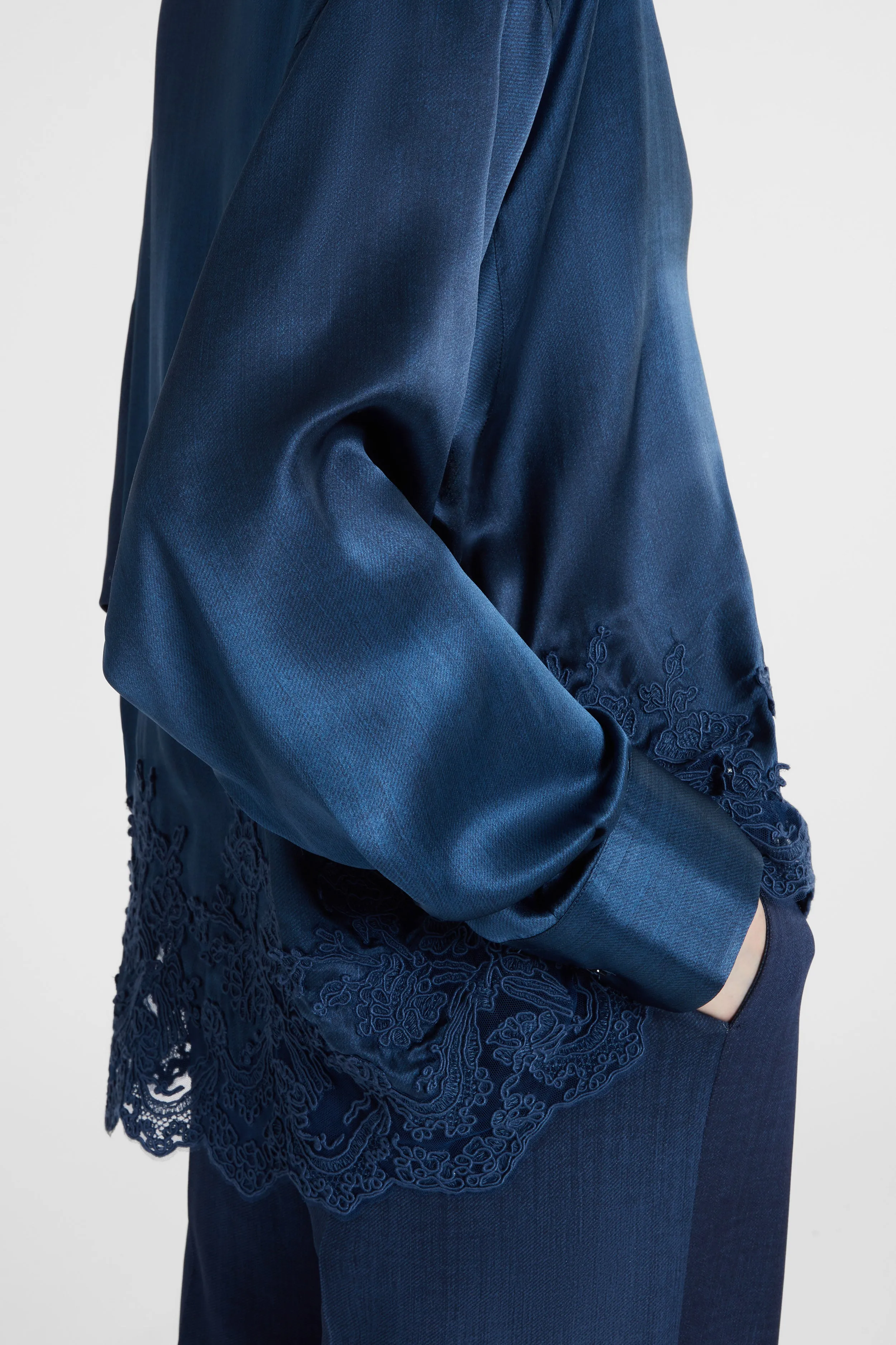 Pure silk shirt with jeans print and lace motif sold by Ermanno Scervino product image thumbnail 4