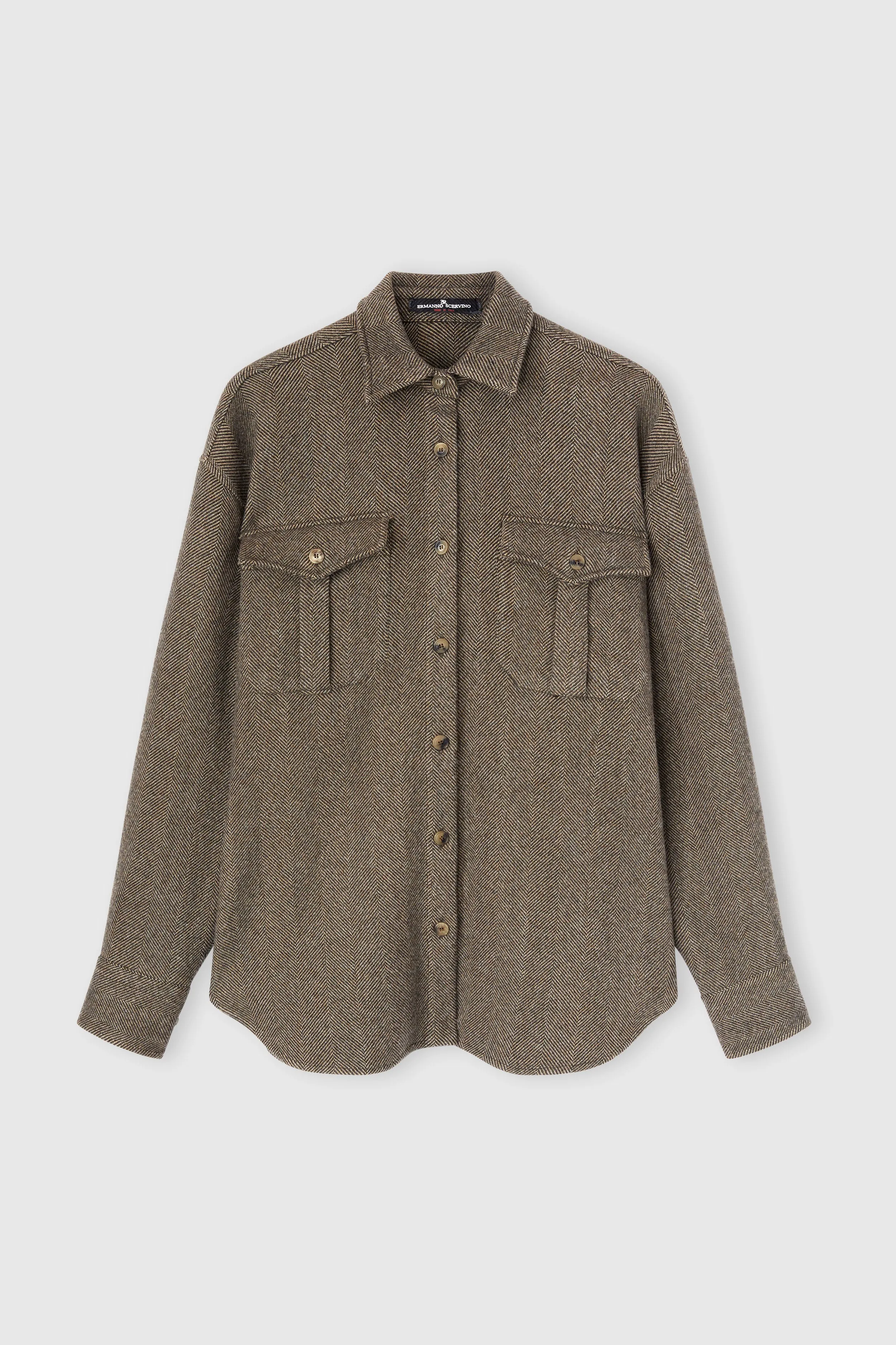 Oversize wool, silk and cashmere herringbone shirt sold by Ermanno Scervino