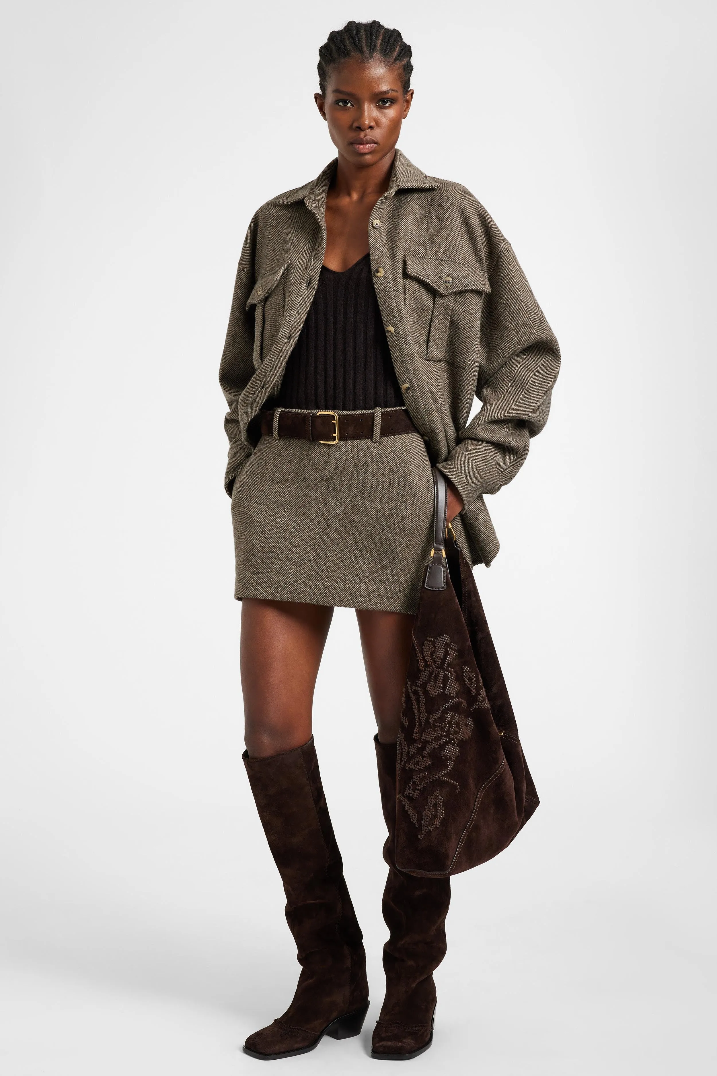 Oversize wool, silk and cashmere herringbone shirt sold by Ermanno Scervino product image thumbnail 2