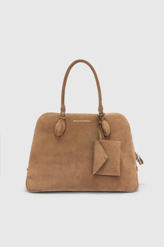 Orsetta large double handle bag in smooth taupe calfskin sold by Ermanno Scervino