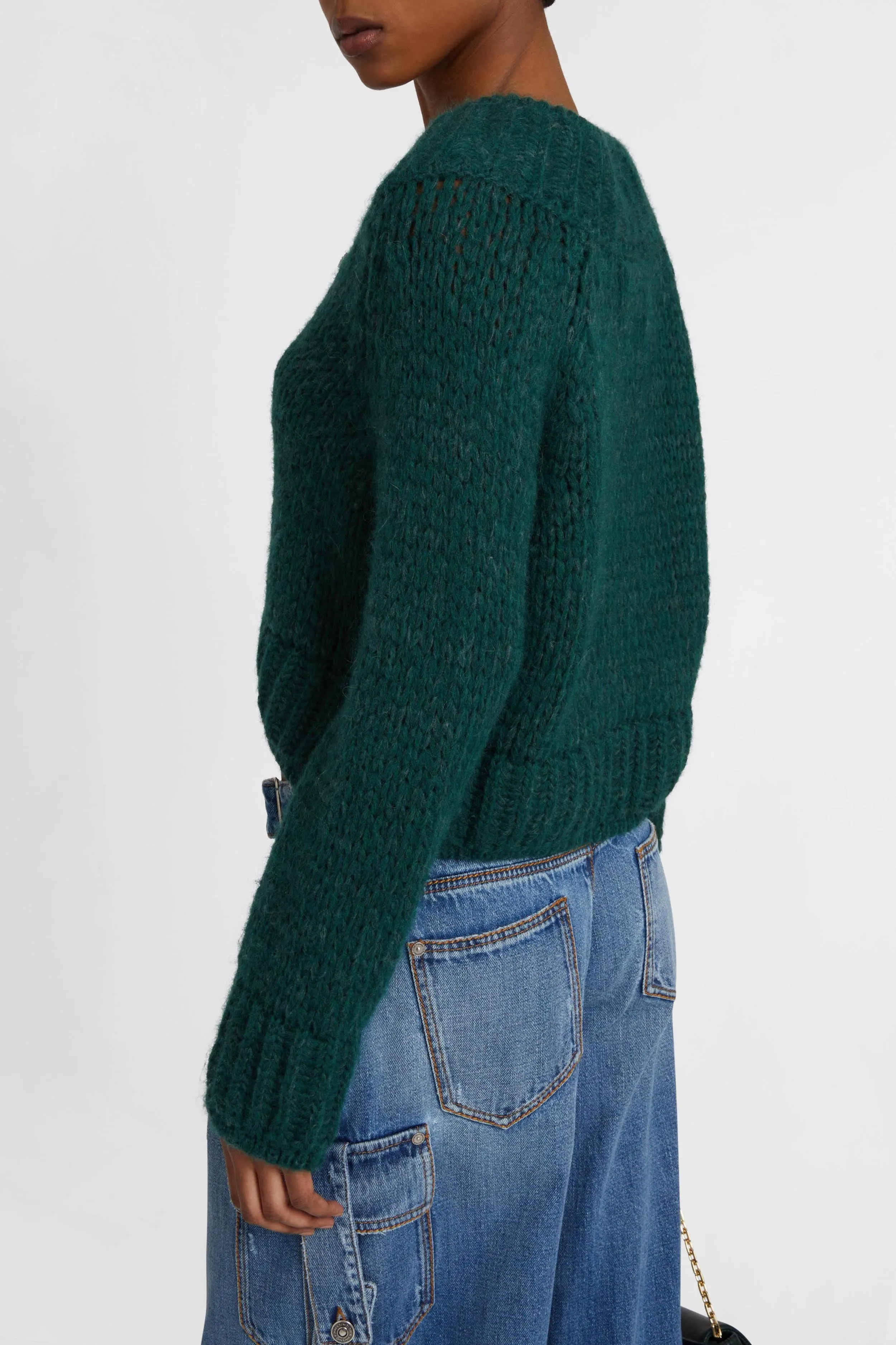 Cropped sweater in an alpaca, mohair and merino blend with a V-neck and baguette crystals sold by Ermanno Scervino product image thumbnail 5