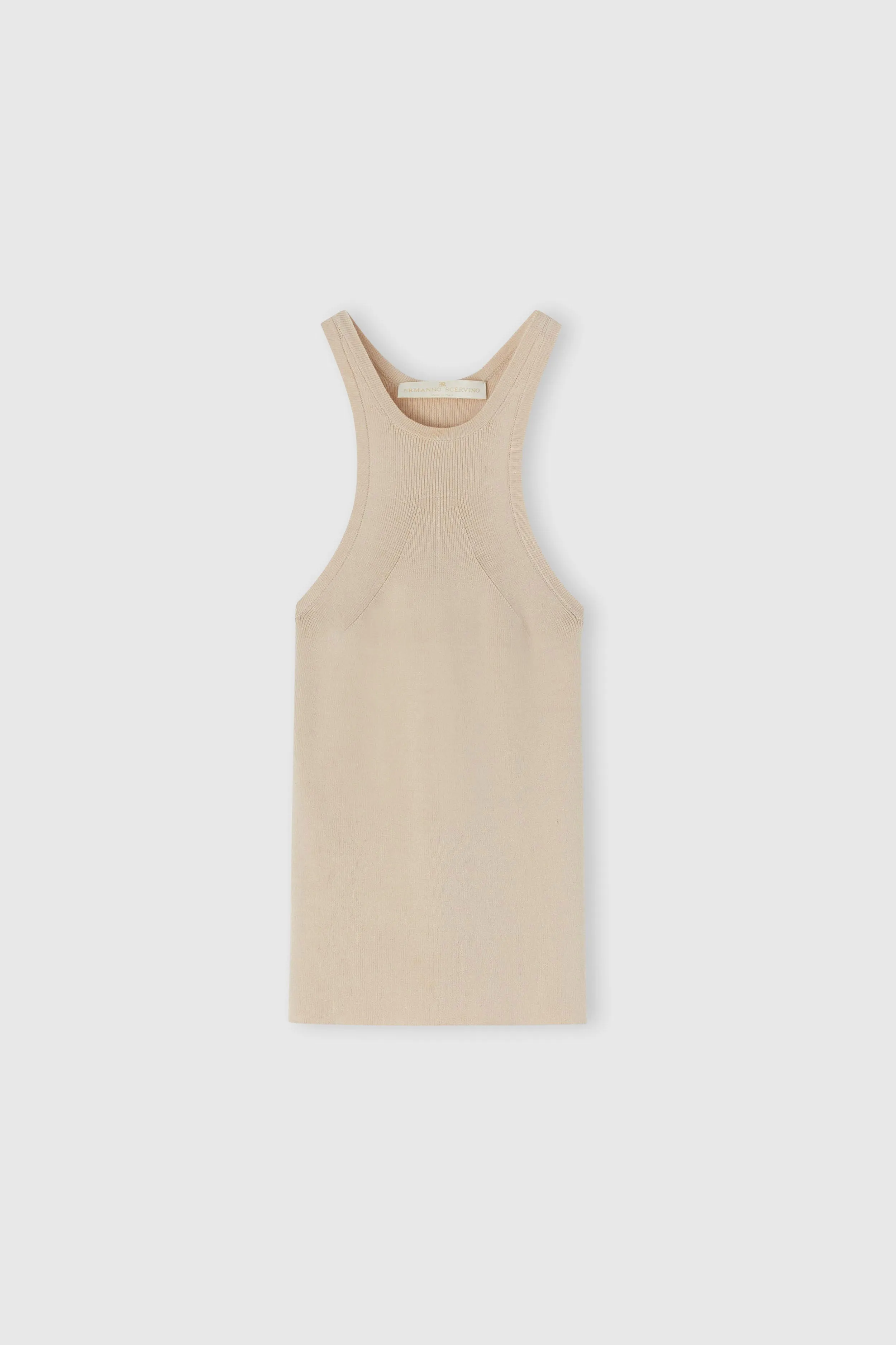 Nude viscose blend halter neck tank top sold by Ermanno Scervino