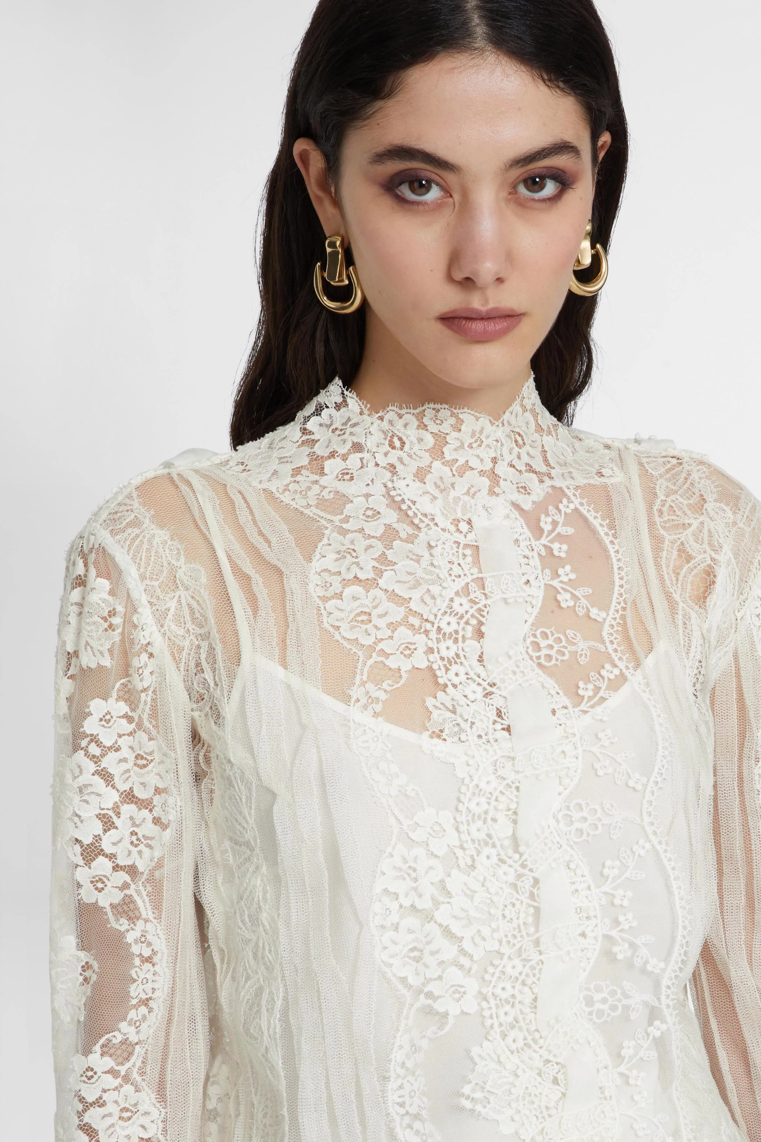 Pure silk blouse with lace embroidery sold by Ermanno Scervino product image thumbnail 4