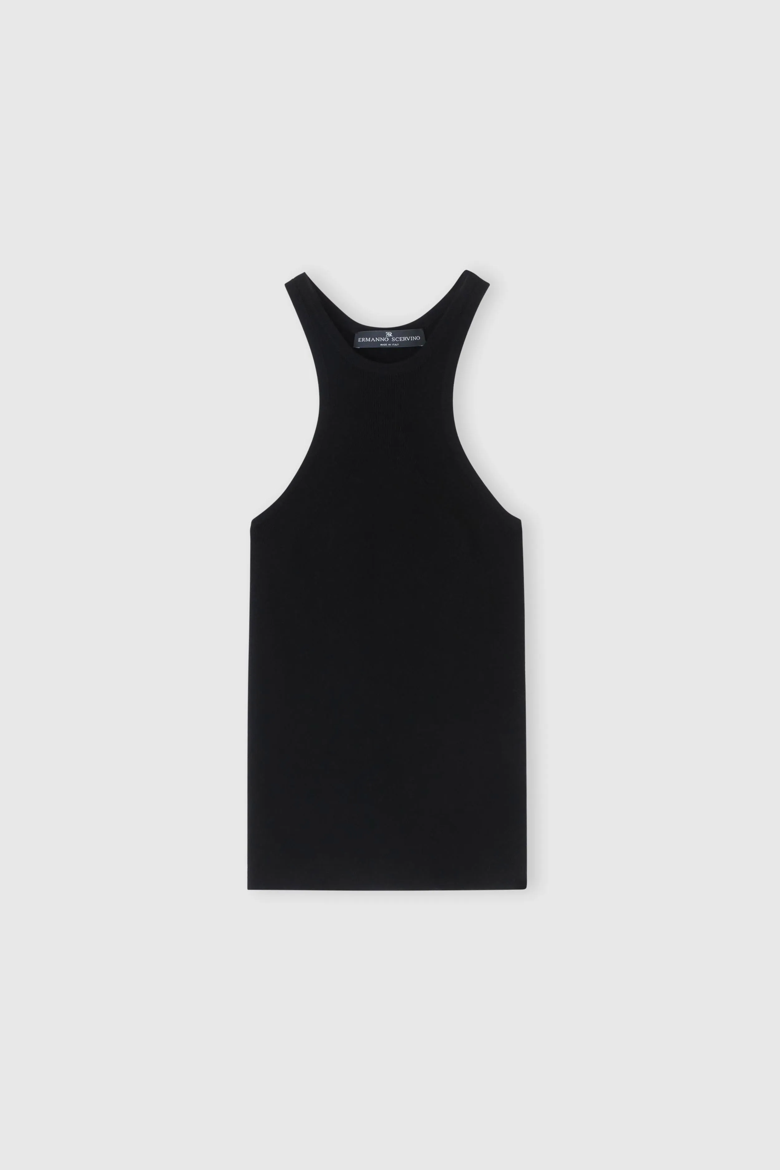 Black viscose blend halterneck tank top sold by Ermanno Scervino