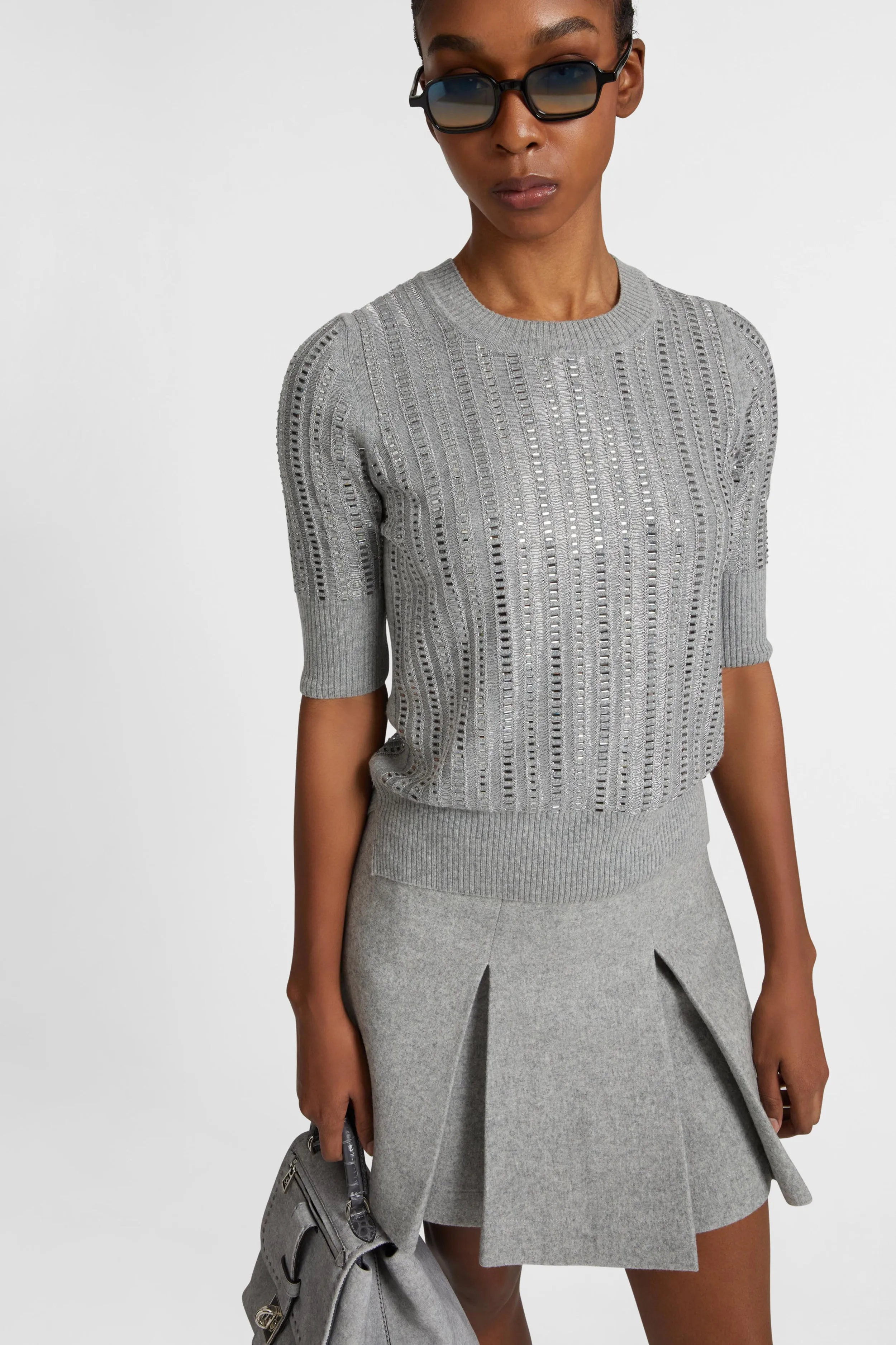 Virgin wool, cashmere and viscose top with baguette crystals sold by Ermanno Scervino product image thumbnail 3