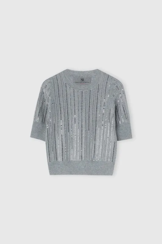 Virgin wool, cashmere and viscose top with baguette crystals sold by Ermanno Scervino