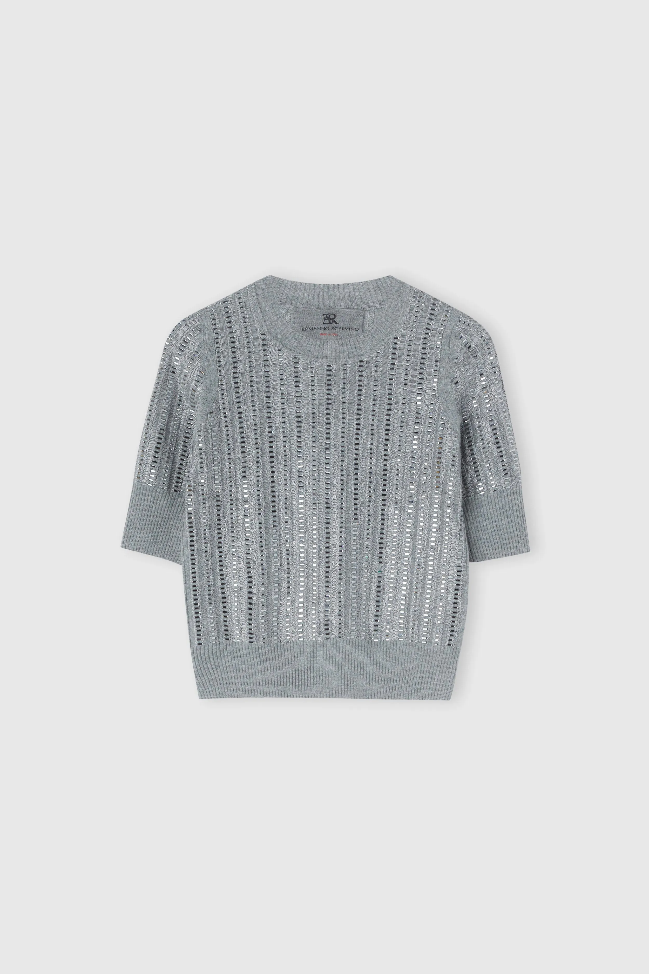 Virgin wool, cashmere and viscose top with baguette crystals sold by Ermanno Scervino