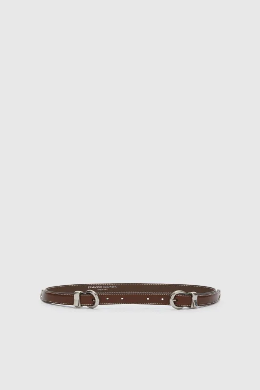 Brown belt in smooth calfskin with double buckle tip and loop made by Ermanno Scervino