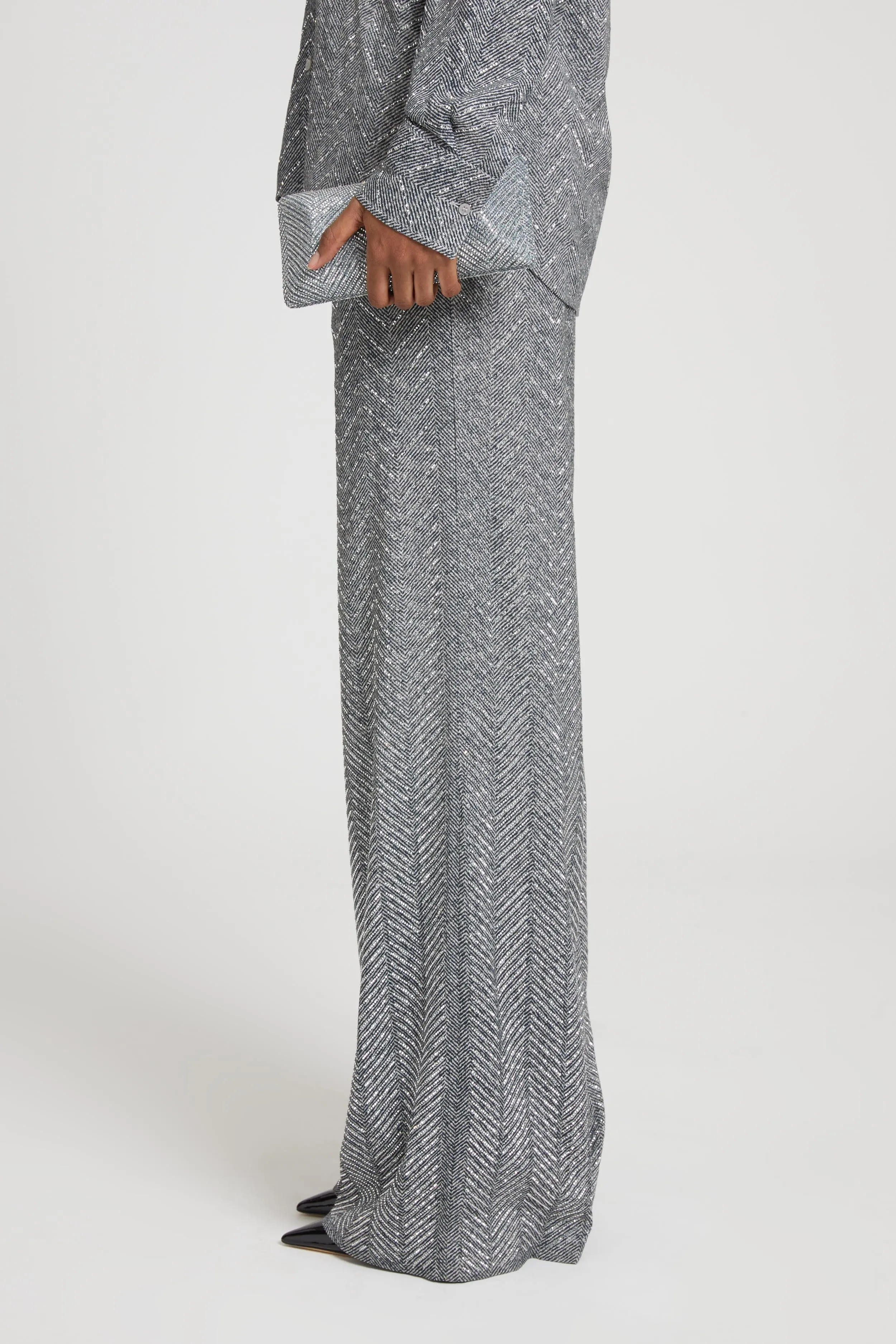 Palazzo trousers with herringbone design and hand-applied crystals sold by Ermanno Scervino product image thumbnail 3