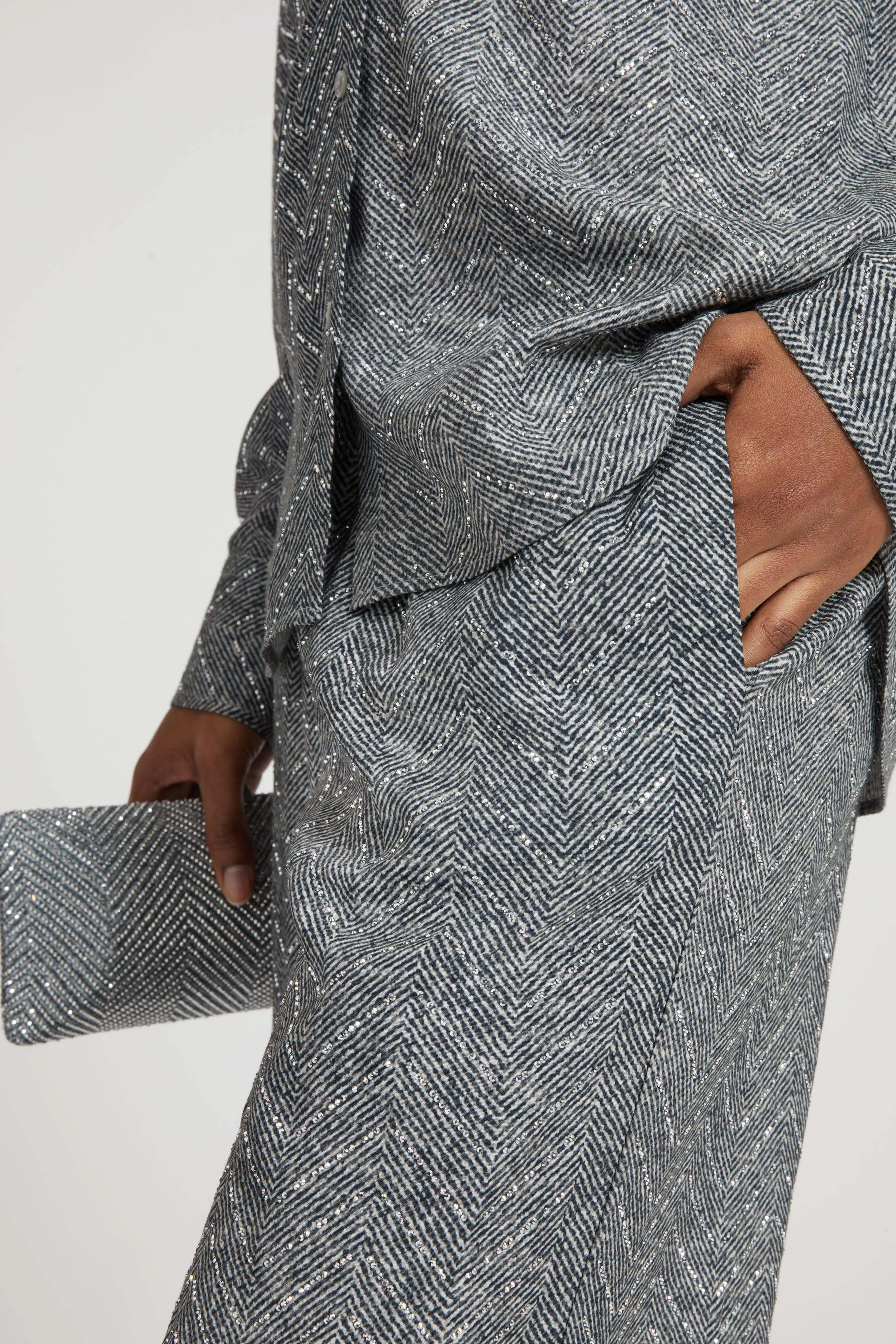 Palazzo trousers with herringbone design and hand-applied crystals sold by Ermanno Scervino product image thumbnail 4