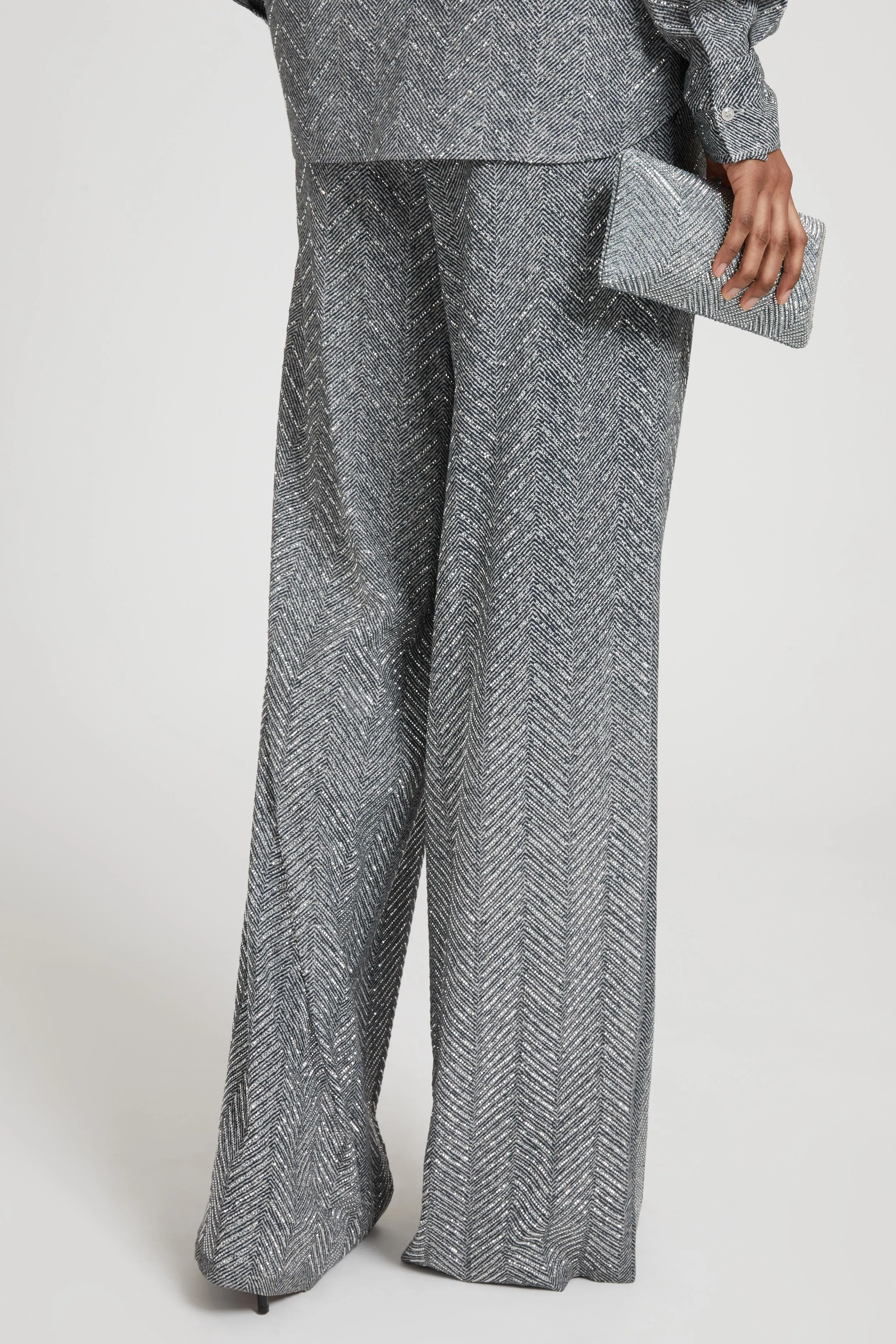 Palazzo trousers with herringbone design and hand-applied crystals sold by Ermanno Scervino product image thumbnail 5