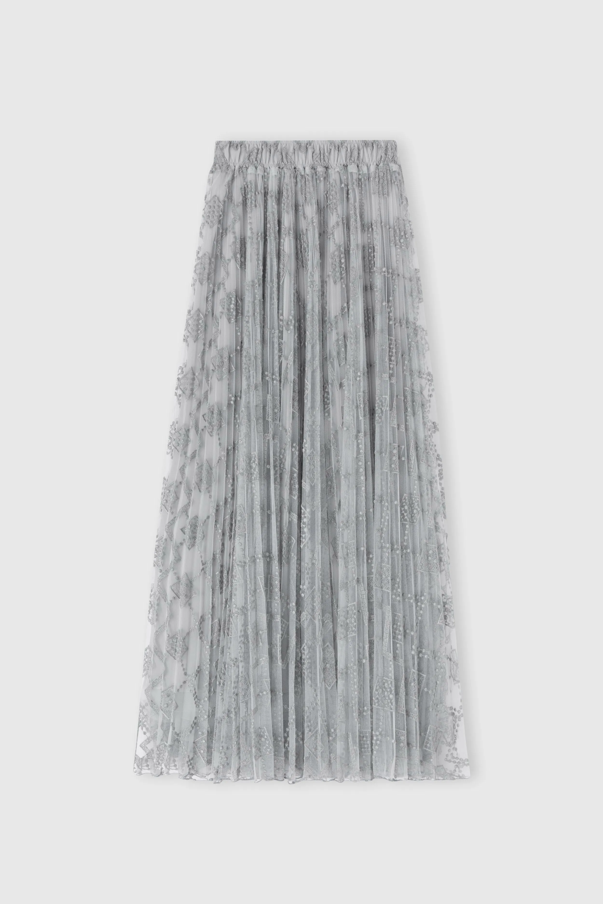 Pleated midi skirt with embroidered argyle motif sold by Ermanno Scervino