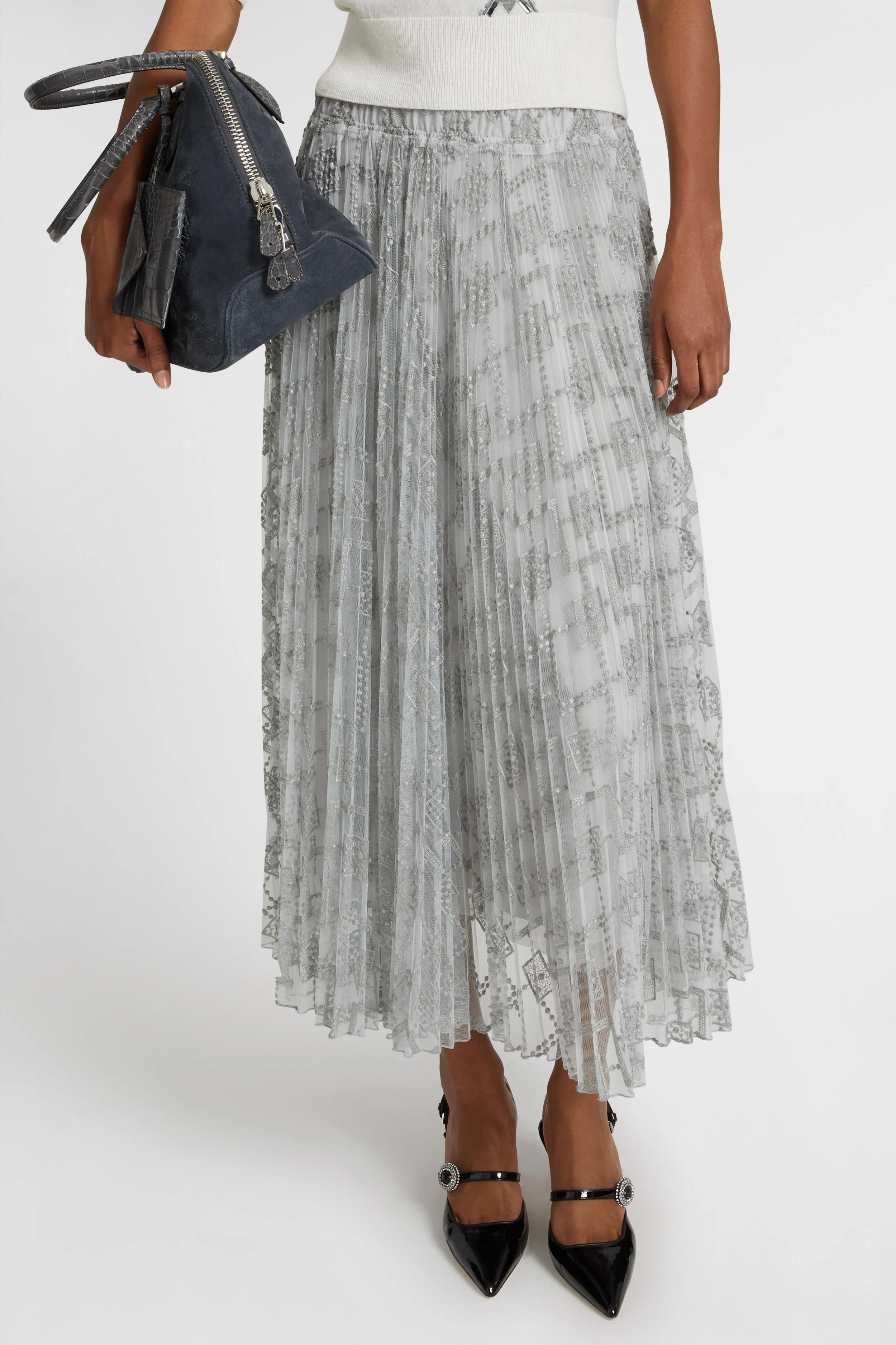 Pleated midi skirt with embroidered argyle motif sold by Ermanno Scervino product image thumbnail 4