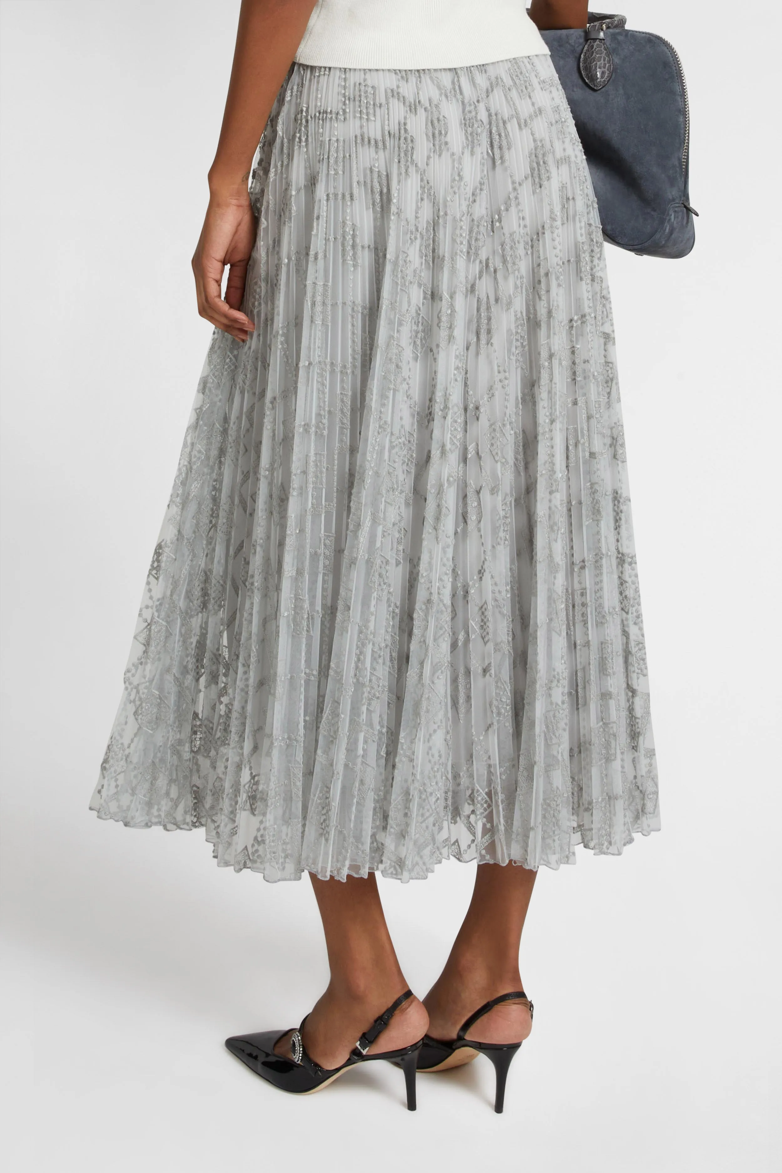Pleated midi skirt with embroidered argyle motif sold by Ermanno Scervino product image thumbnail 3