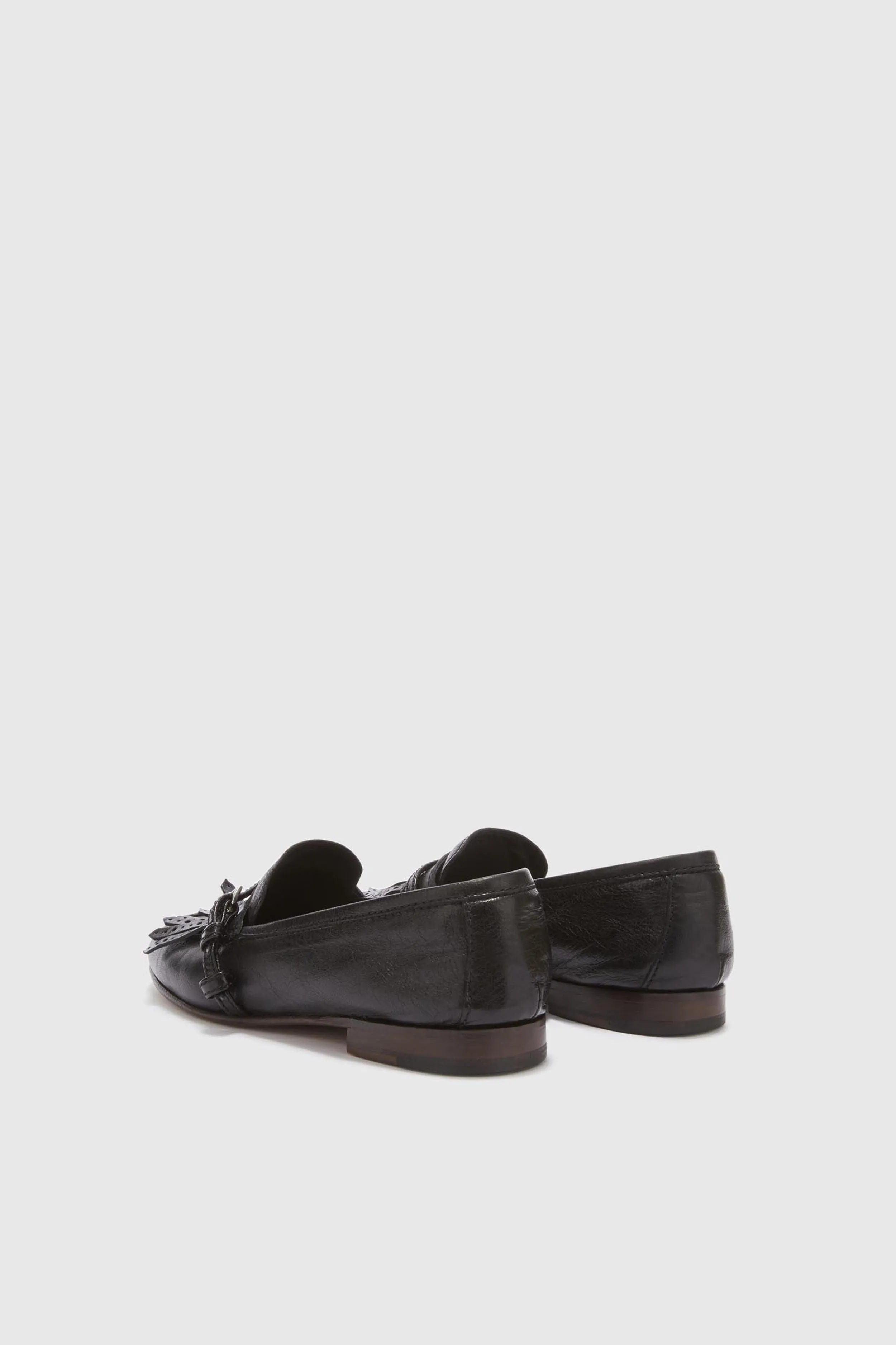 Vintage black nappa College moccasin with brogue fringes and strap sold by Ermanno Scervino product image thumbnail 4