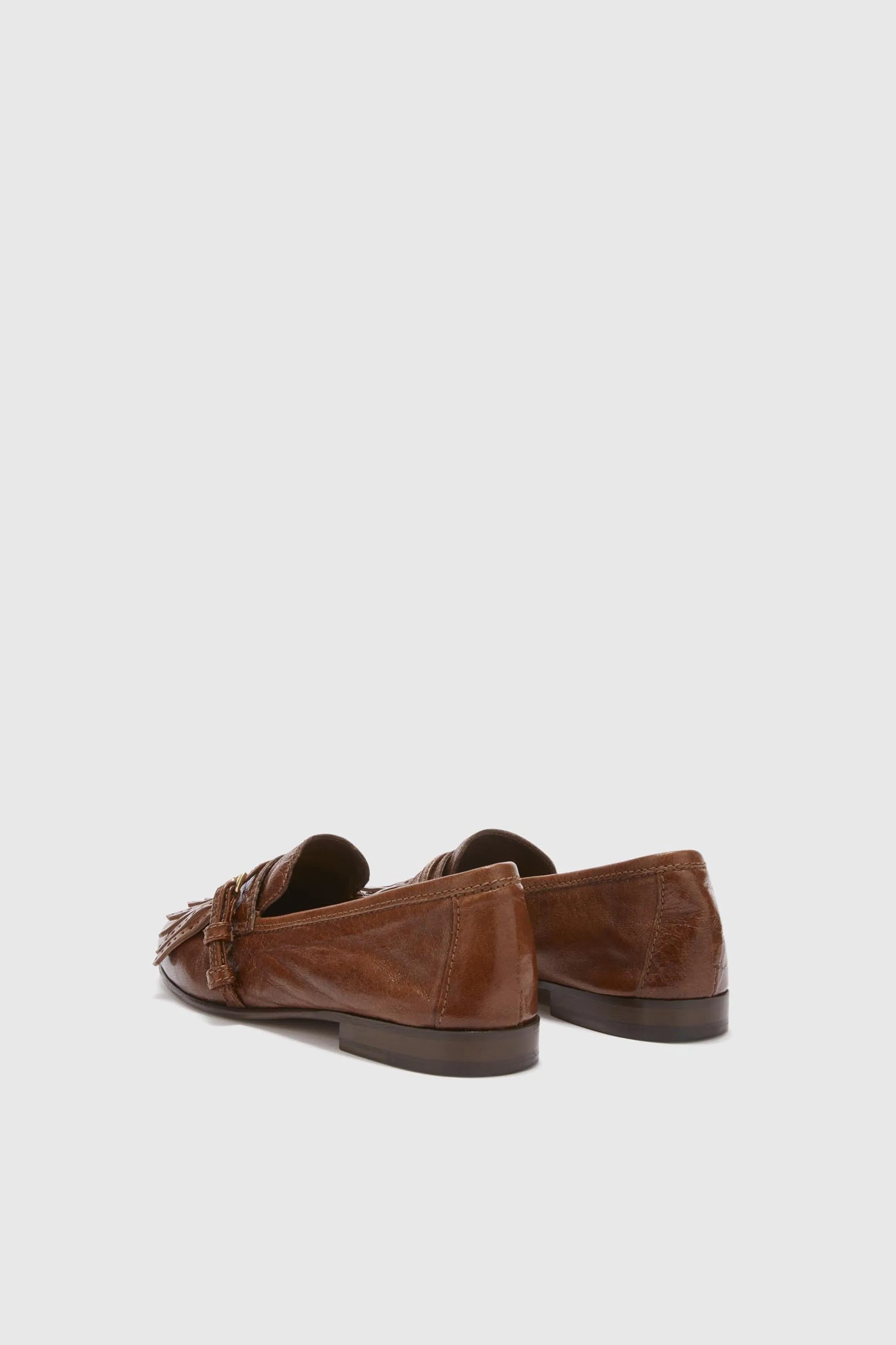Vintage brown nappa College loafer with brogue fringes and strap sold by Ermanno Scervino product image thumbnail 4