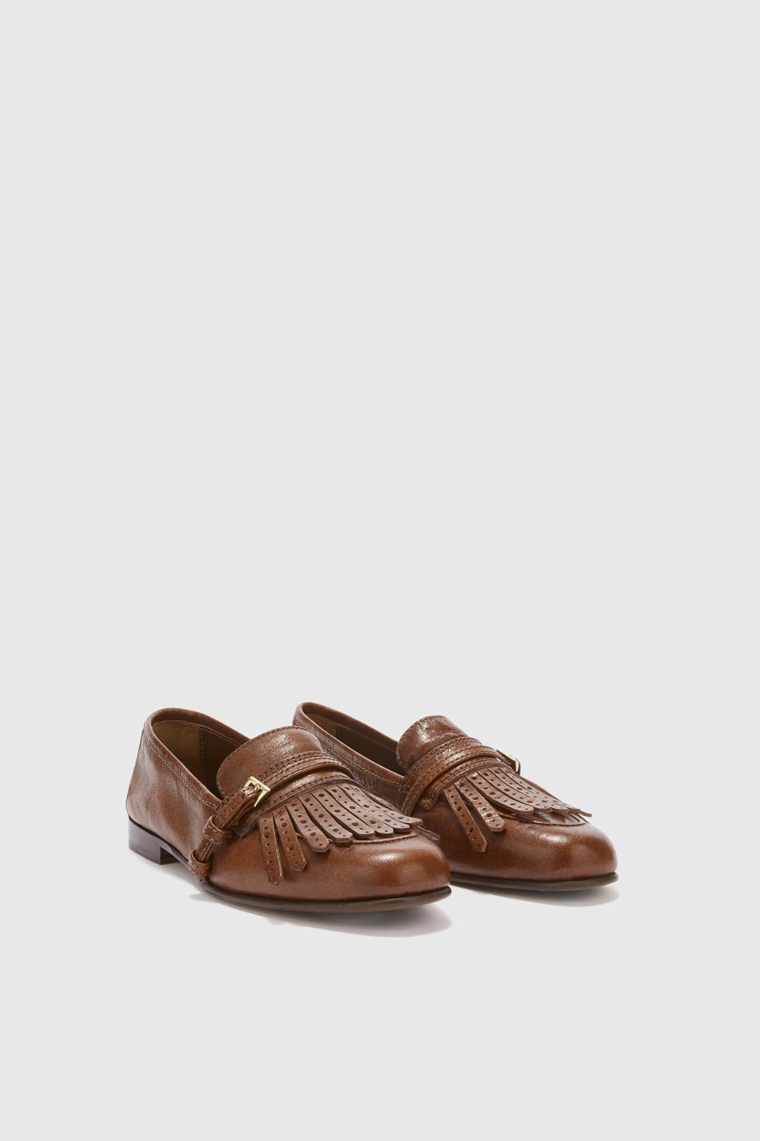 Vintage brown nappa College loafer with brogue fringes and strap sold by Ermanno Scervino product image thumbnail 3