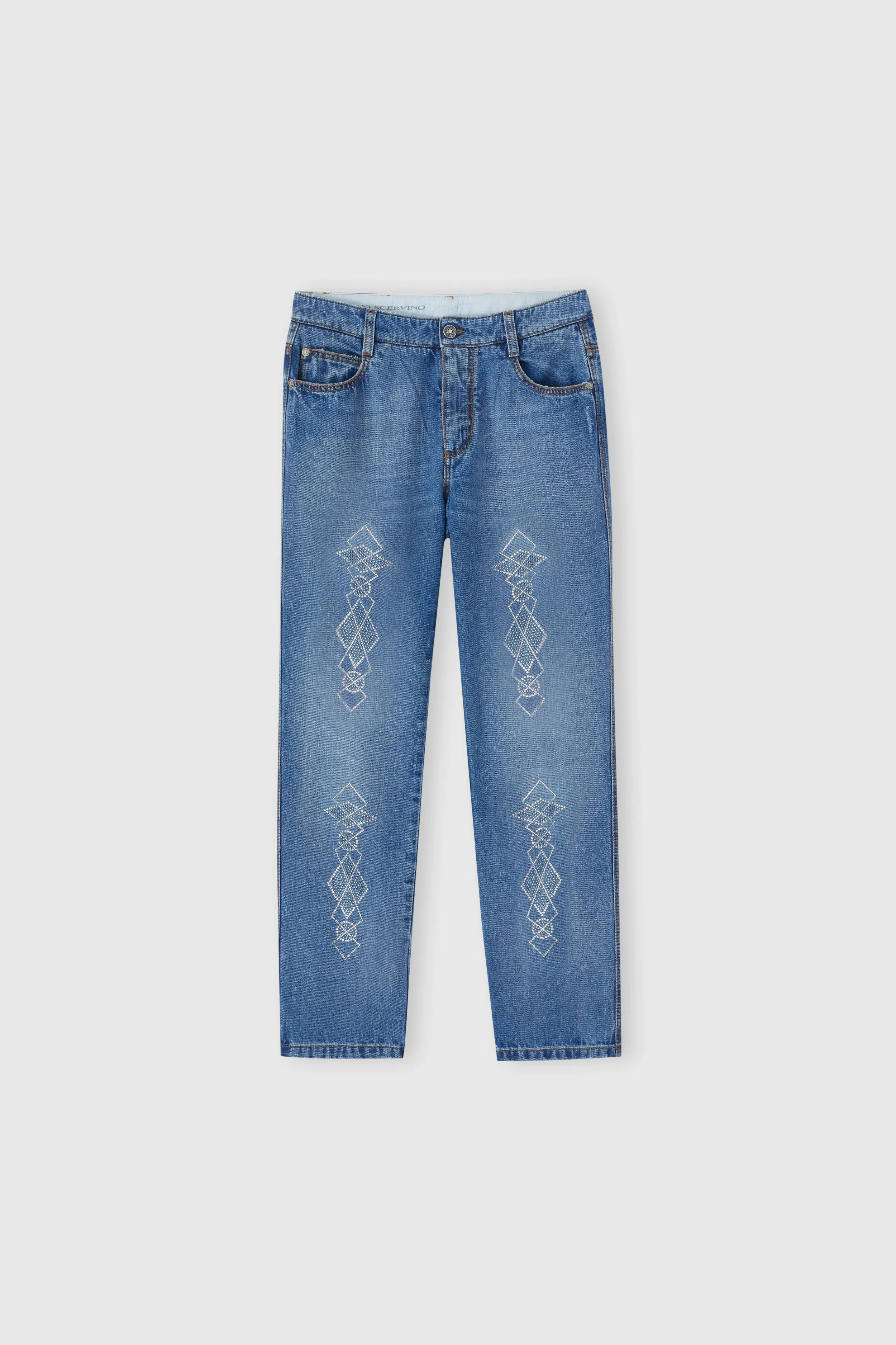 Five-pocket denim jeans with microcrystals sold by Ermanno Scervino