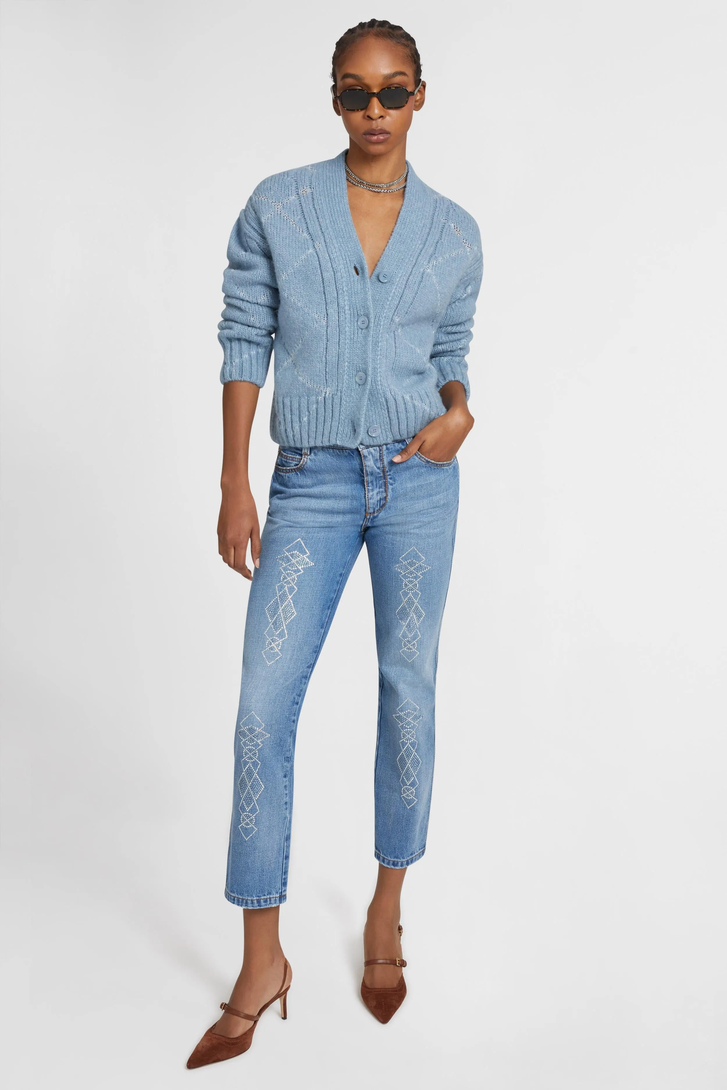 Five-pocket denim jeans with microcrystals sold by Ermanno Scervino product image thumbnail 2