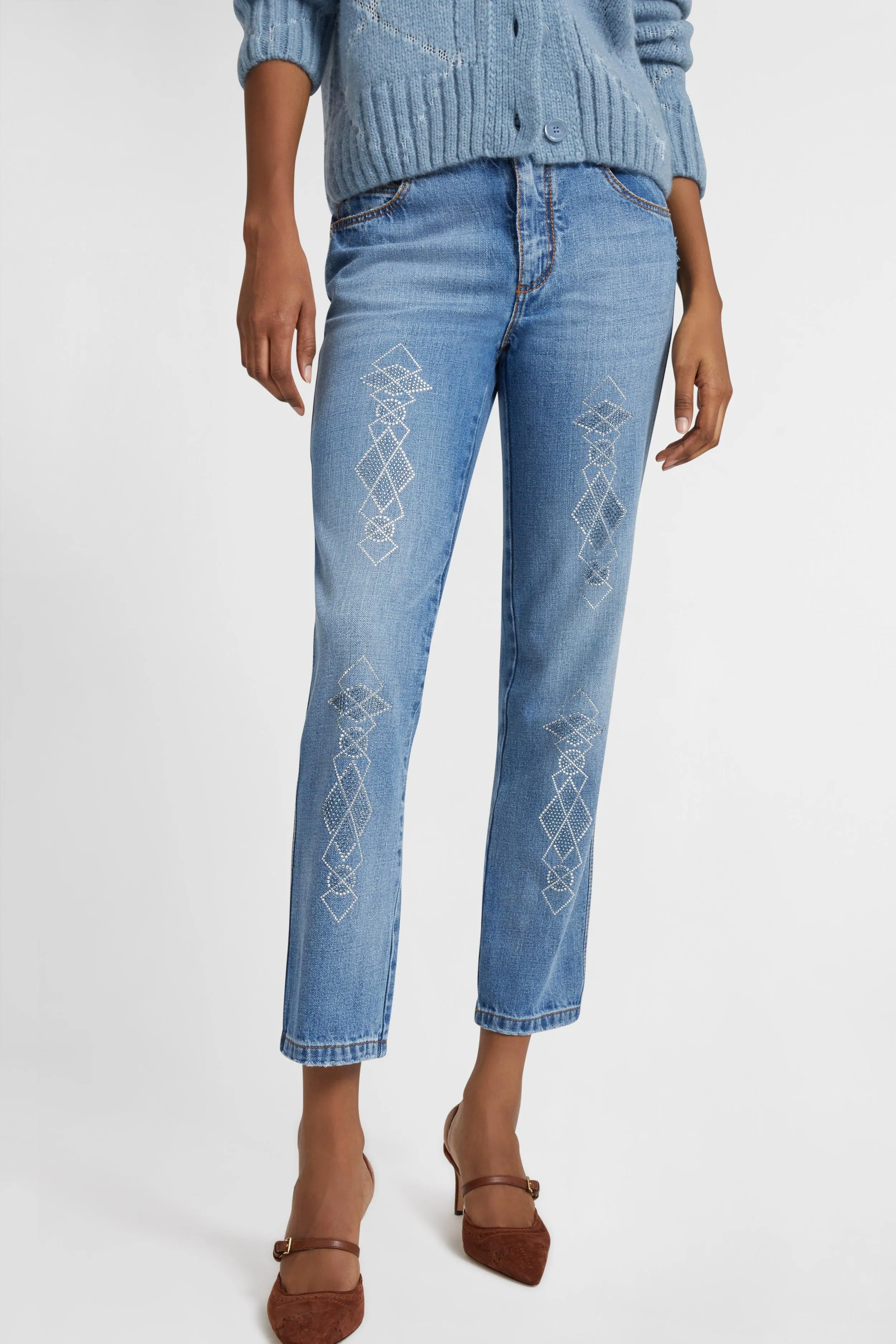Five-pocket denim jeans with microcrystals sold by Ermanno Scervino product image thumbnail 3