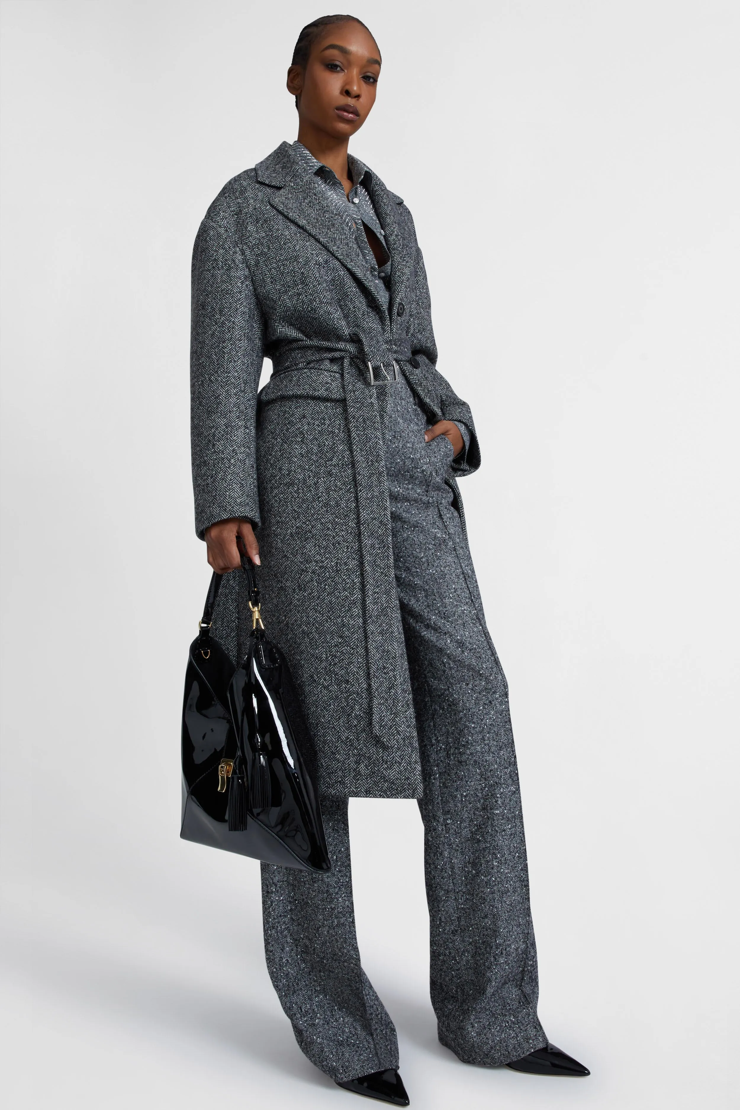 Single-breasted tailored coat with a masculine fit and belt at the waist sold by Ermanno Scervino product image thumbnail 2