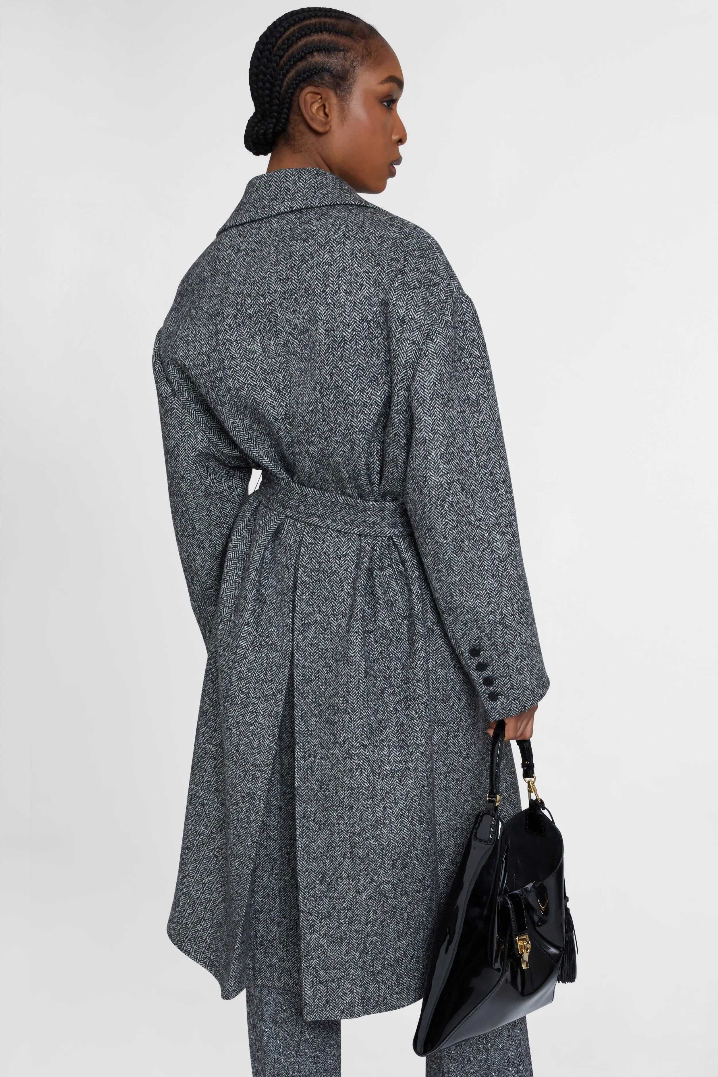 Single-breasted tailored coat with a masculine fit and belt at the waist sold by Ermanno Scervino product image thumbnail 5