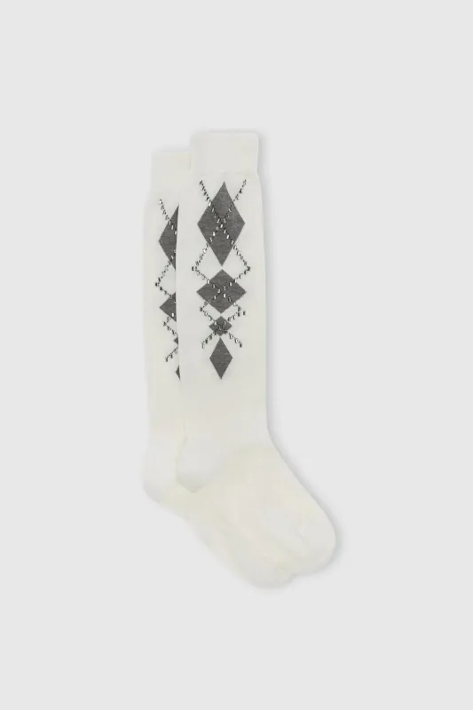 Cotton sock with argyle pattern and crystals sold by Ermanno Scervino