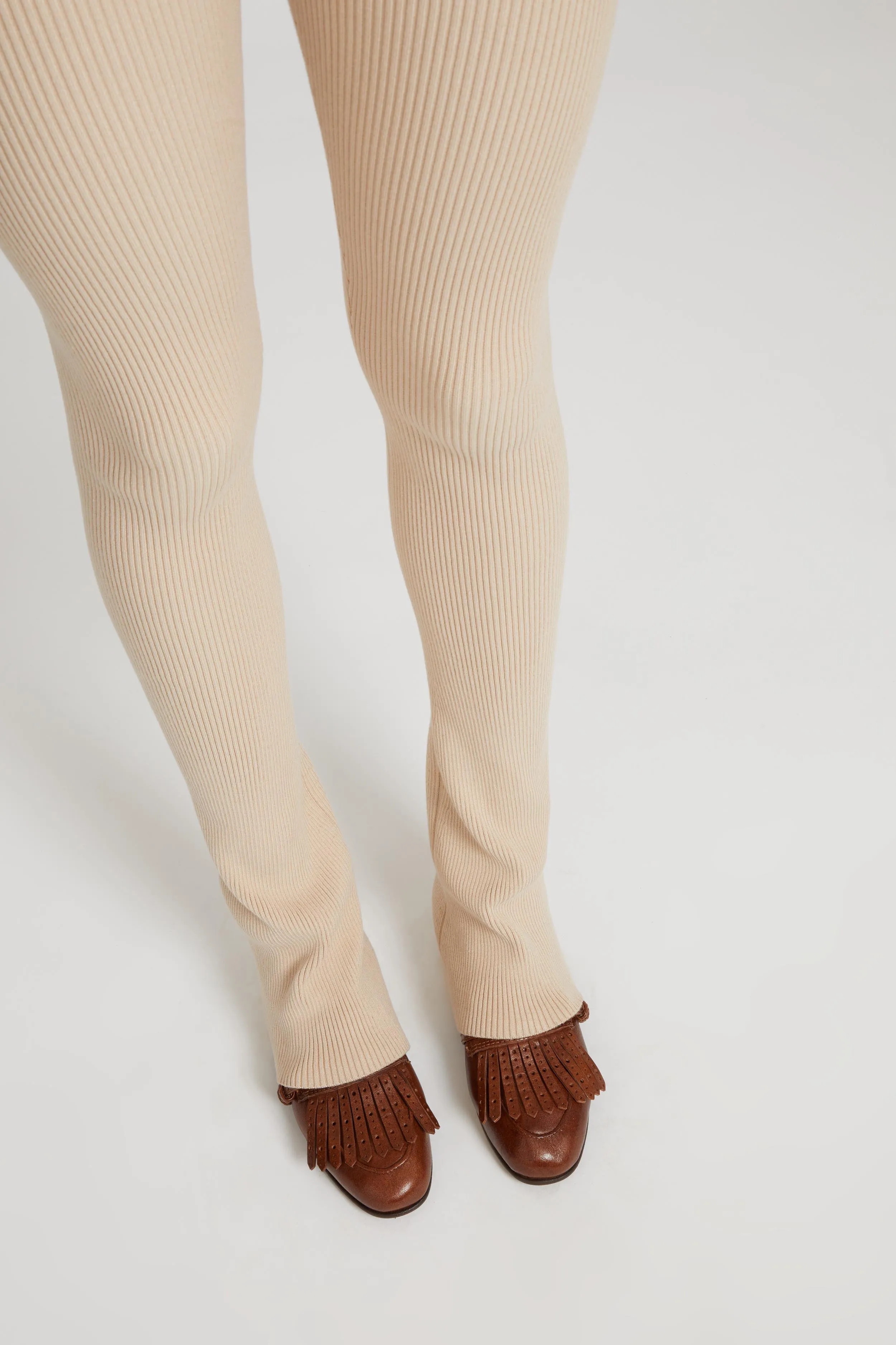 Nude viscose blend leggings with vertical rib pattern sold by Ermanno Scervino product image thumbnail 3