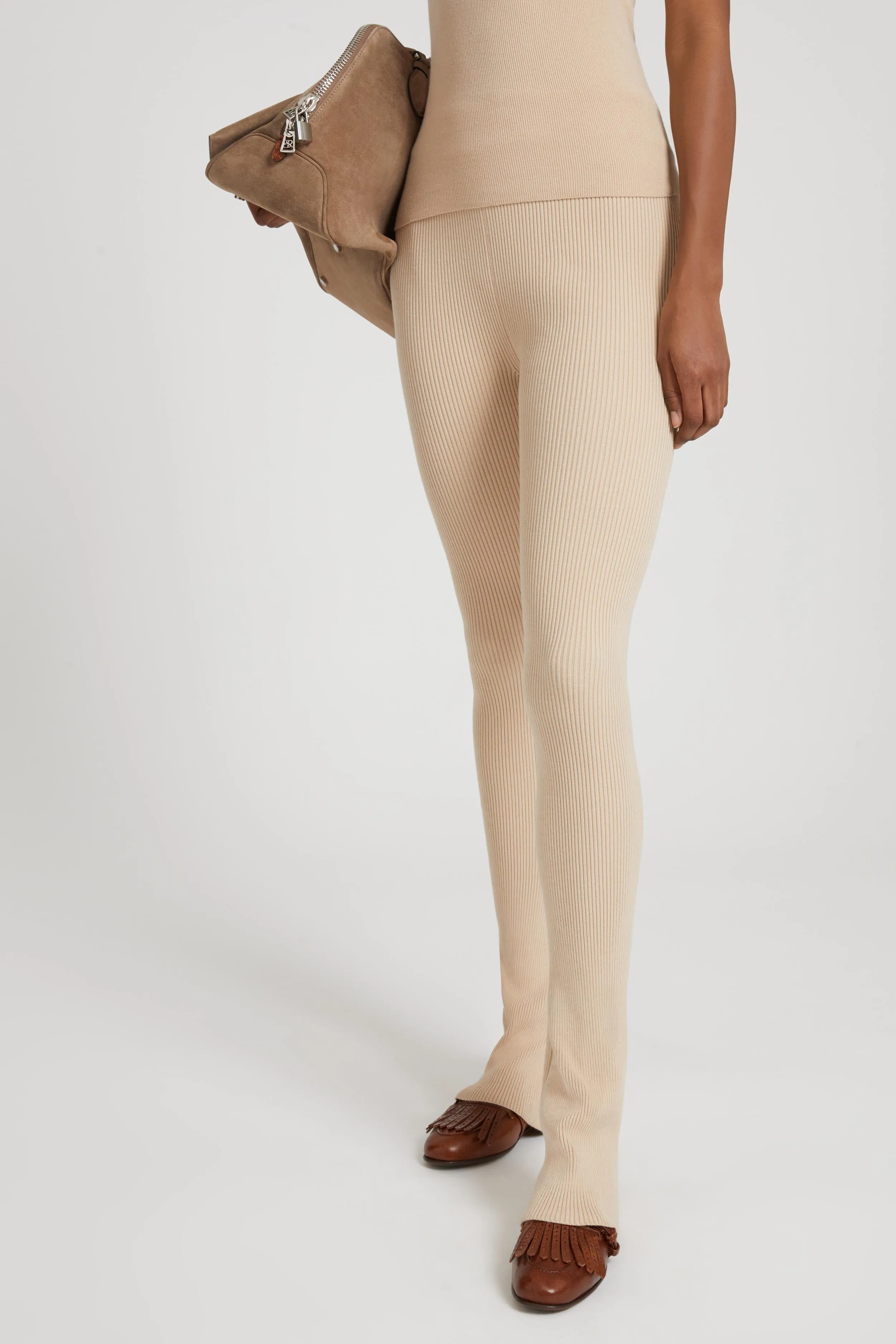 Nude viscose blend leggings with vertical rib pattern sold by Ermanno Scervino product image thumbnail 4