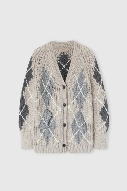 Alpaca, mohair and cashmere blend cardigan with argyle motif sold by Ermanno Scervino