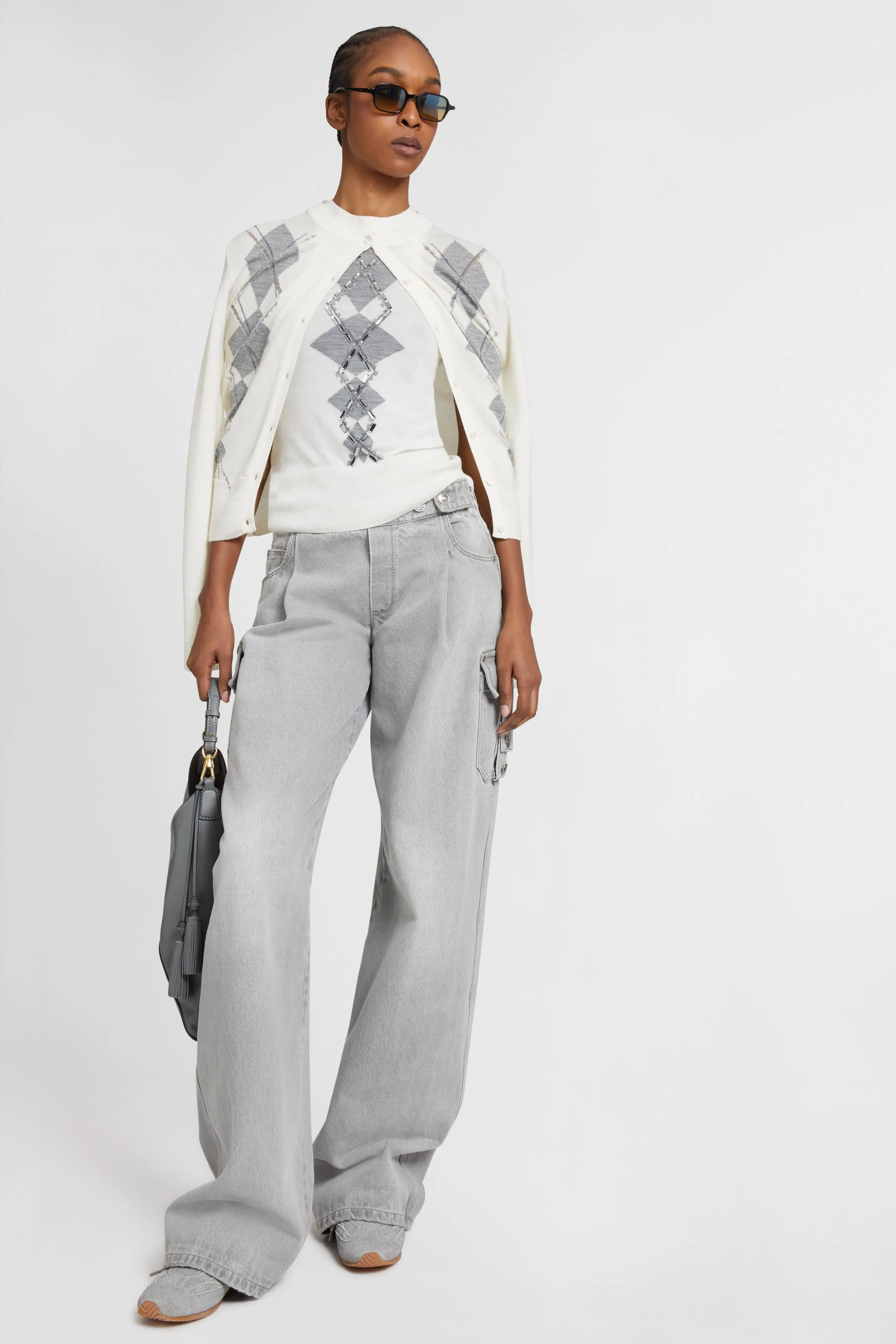 Merino wool tank top with argyle motif and baguette crystals sold by Ermanno Scervino product image thumbnail 3