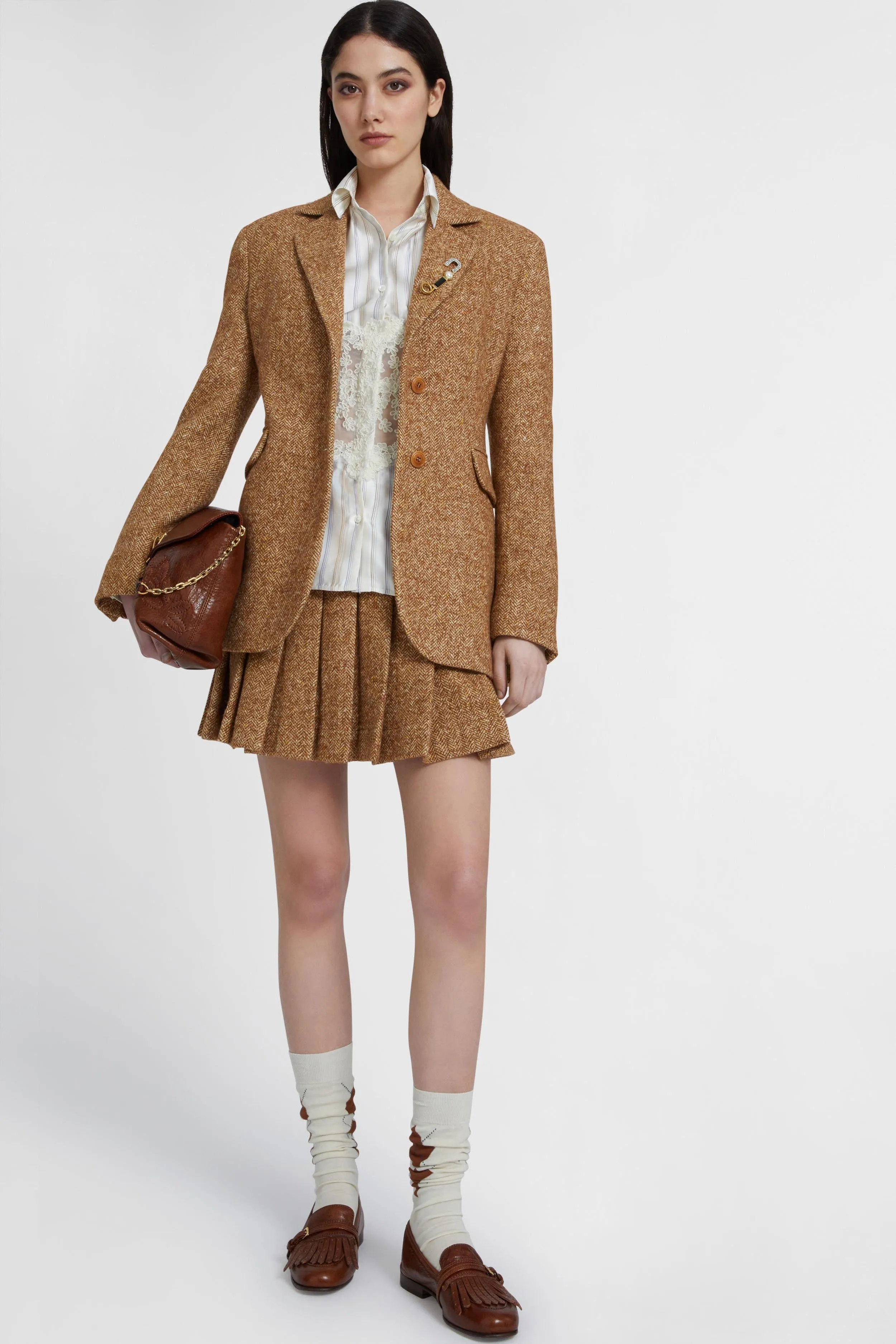 Single-breasted jacket in a blend of virgin wool and silk with a herringbone pattern sold by Ermanno Scervino product image thumbnail 2