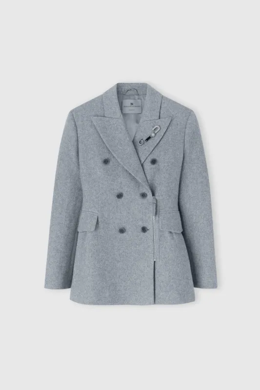 Double-breasted wool blend jacket with asymmetric zip sold by Ermanno Scervino