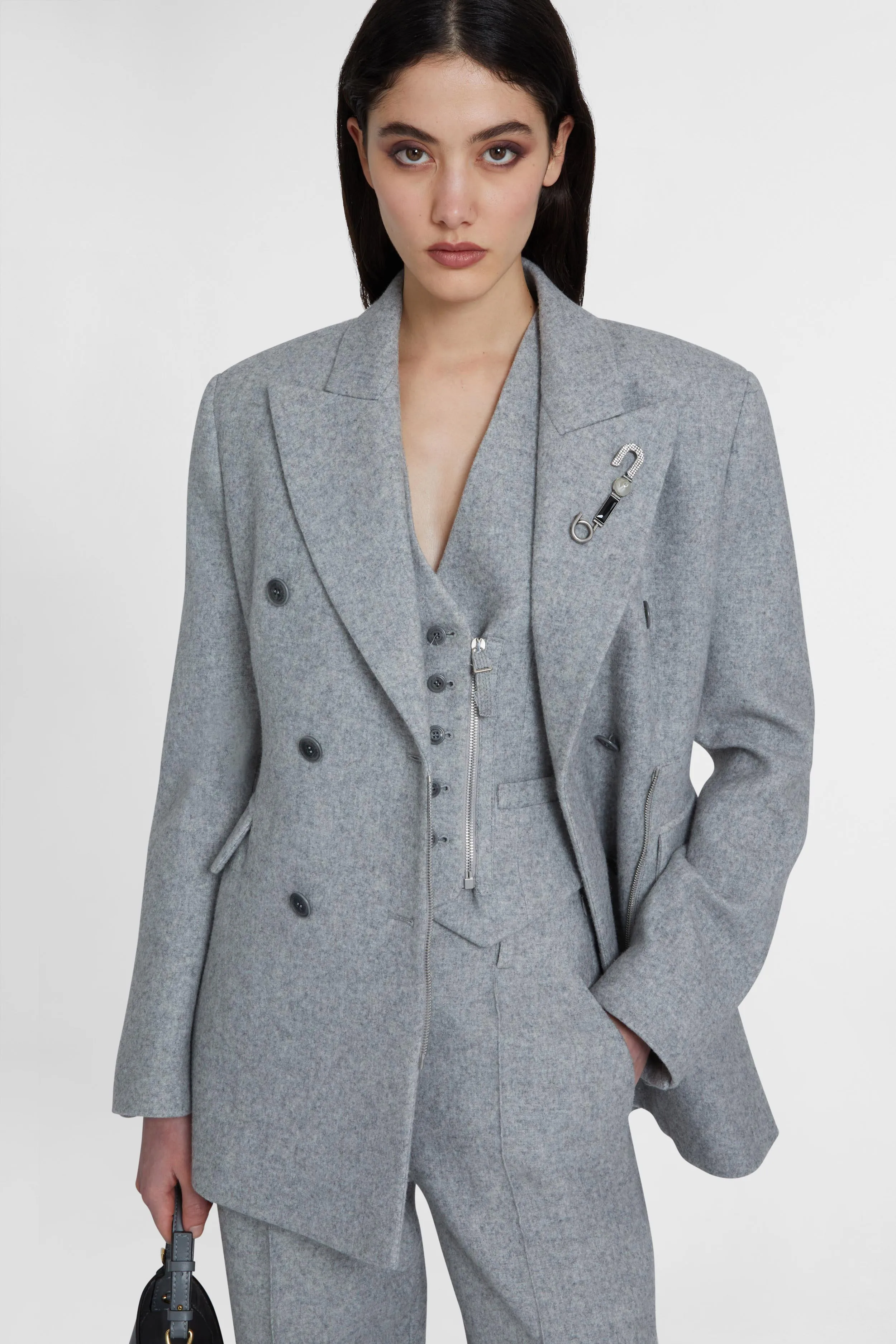 Double-breasted wool blend jacket with asymmetric zip sold by Ermanno Scervino product image thumbnail 3