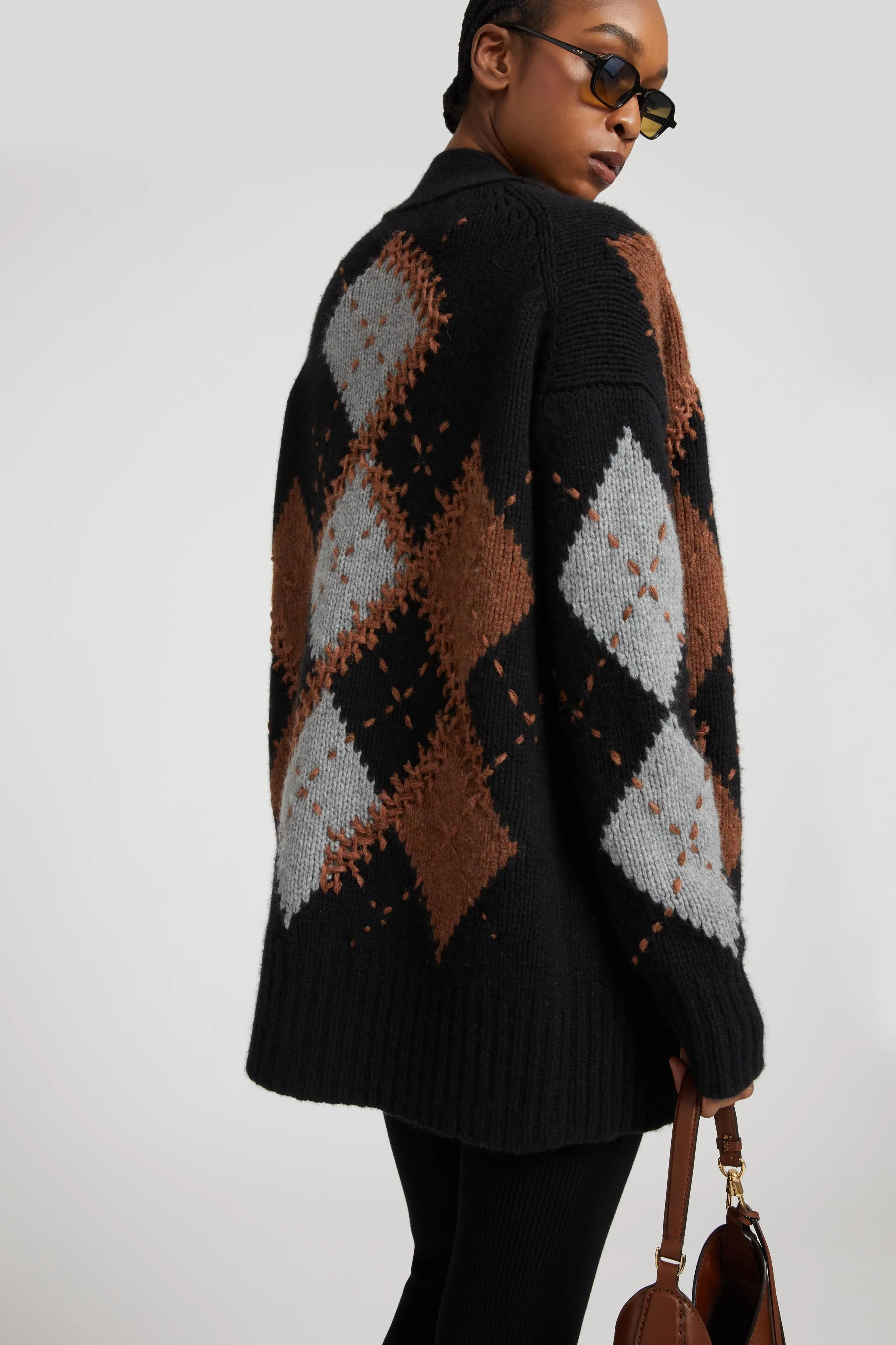Cashmere cardigan with argyle motif in contrasting shades sold by Ermanno Scervino product image thumbnail 3