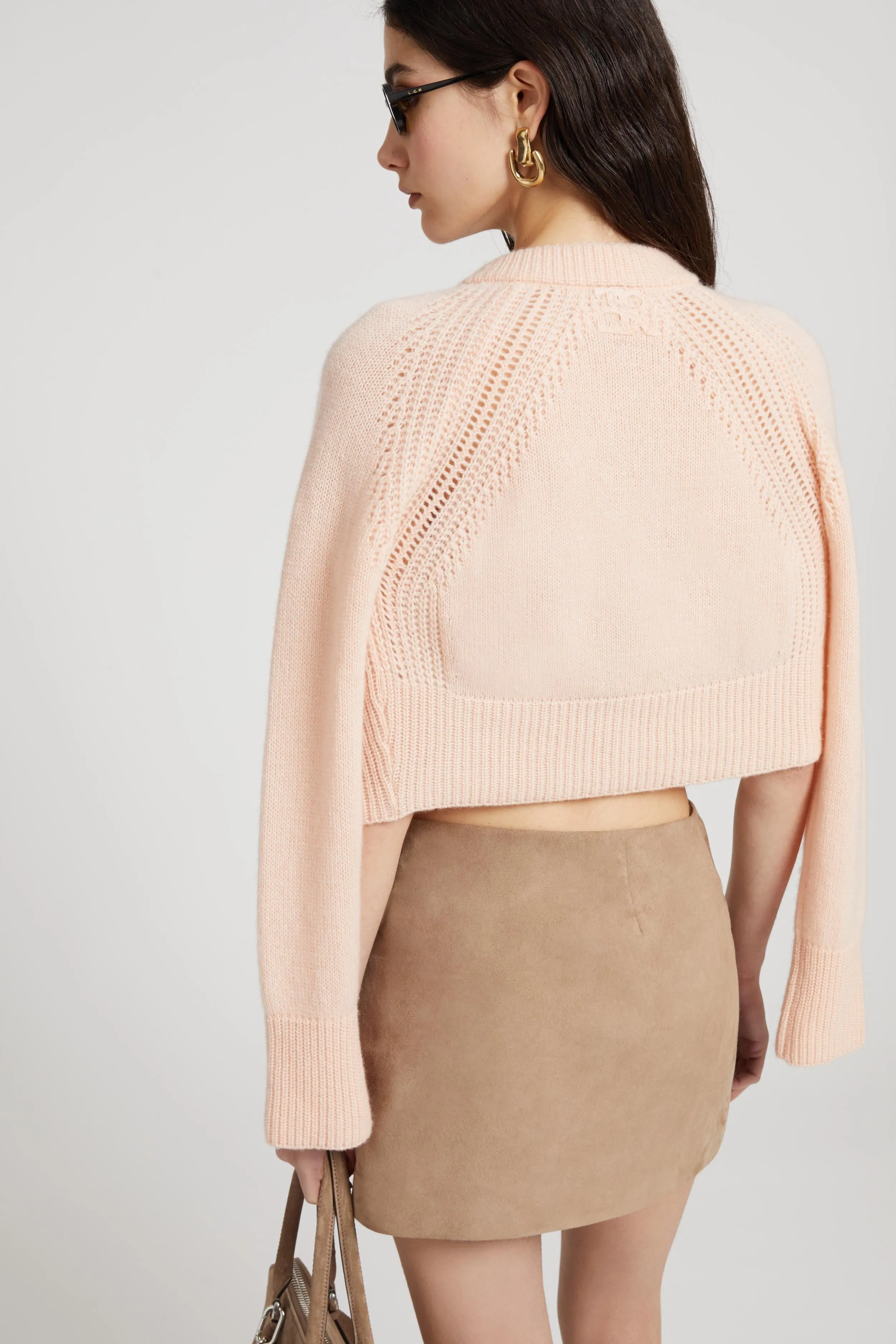 Cropped cardigan in pure cashmere with covered buttons and jour stitching sold by Ermanno Scervino product image thumbnail 5