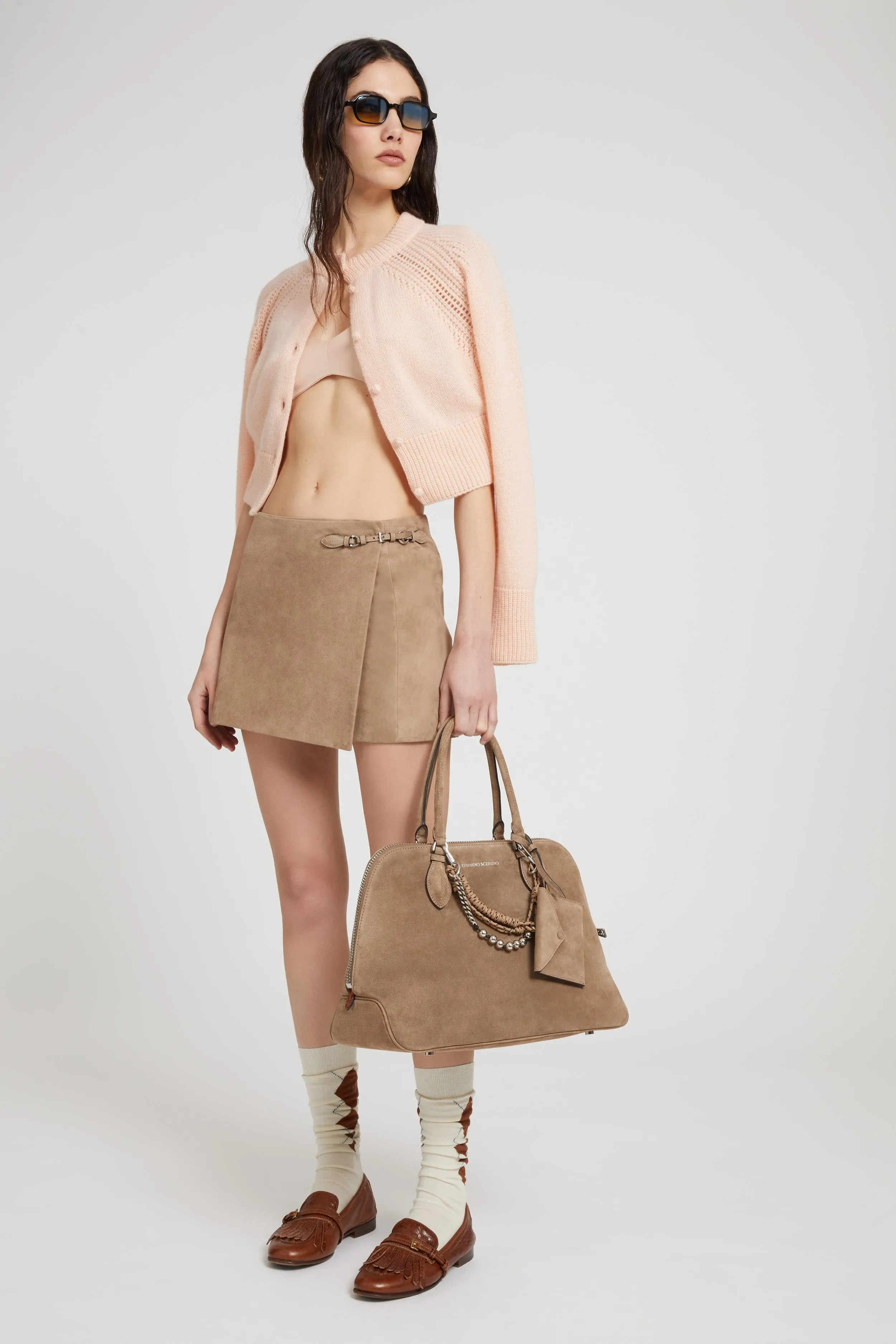 Cropped cardigan in pure cashmere with covered buttons and jour stitching sold by Ermanno Scervino product image thumbnail 3