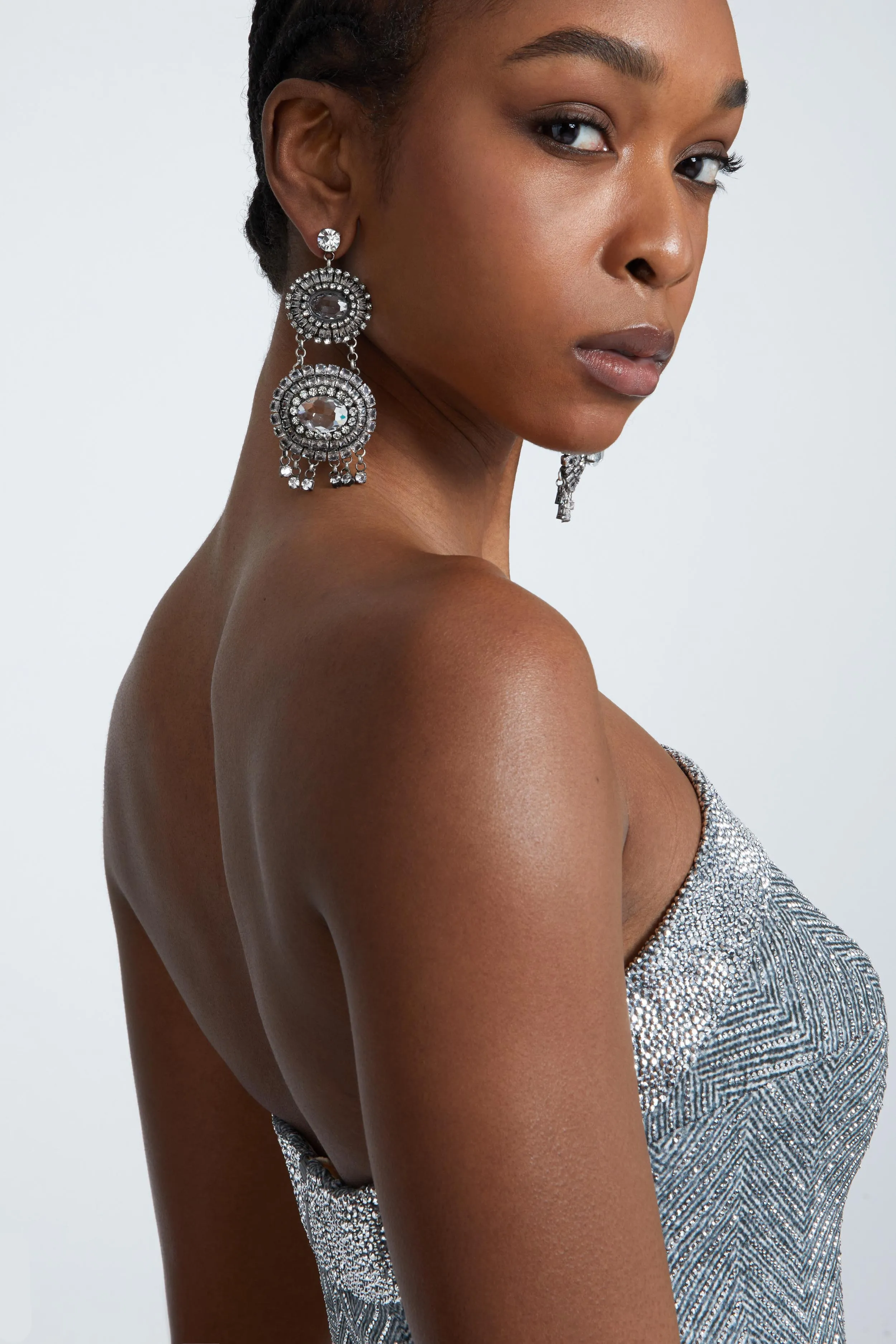 Chandelier earrings with oval crystals sold by Ermanno Scervino product image thumbnail 2