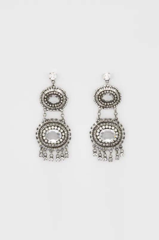 Chandelier earrings with oval crystals sold by Ermanno Scervino