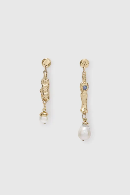 Earrings with sculptural pendants and pearls sold by Ermanno Scervino