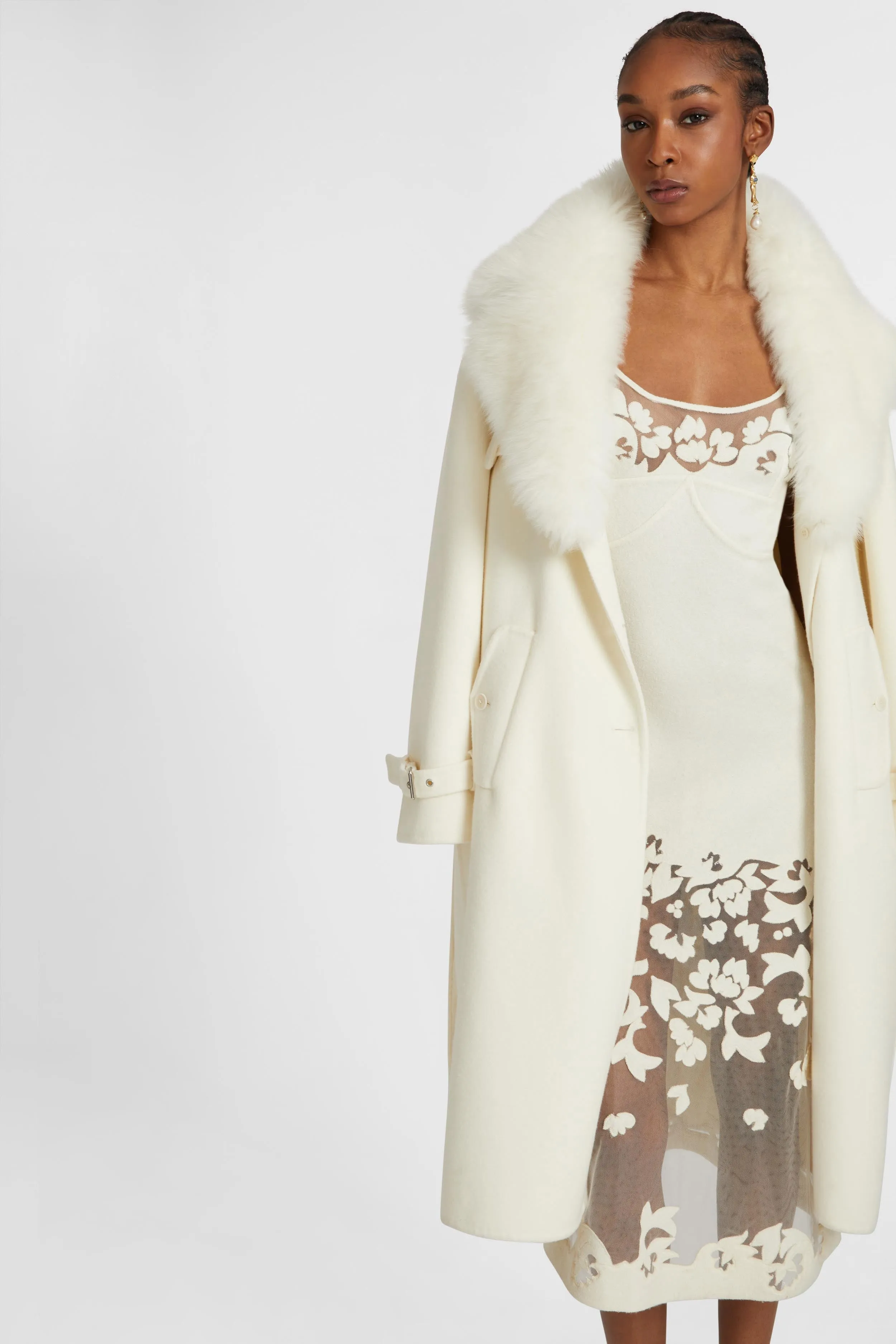 Wool and silk blend lingerie midi dress with floral inlay sold by Ermanno Scervino product image thumbnail 5