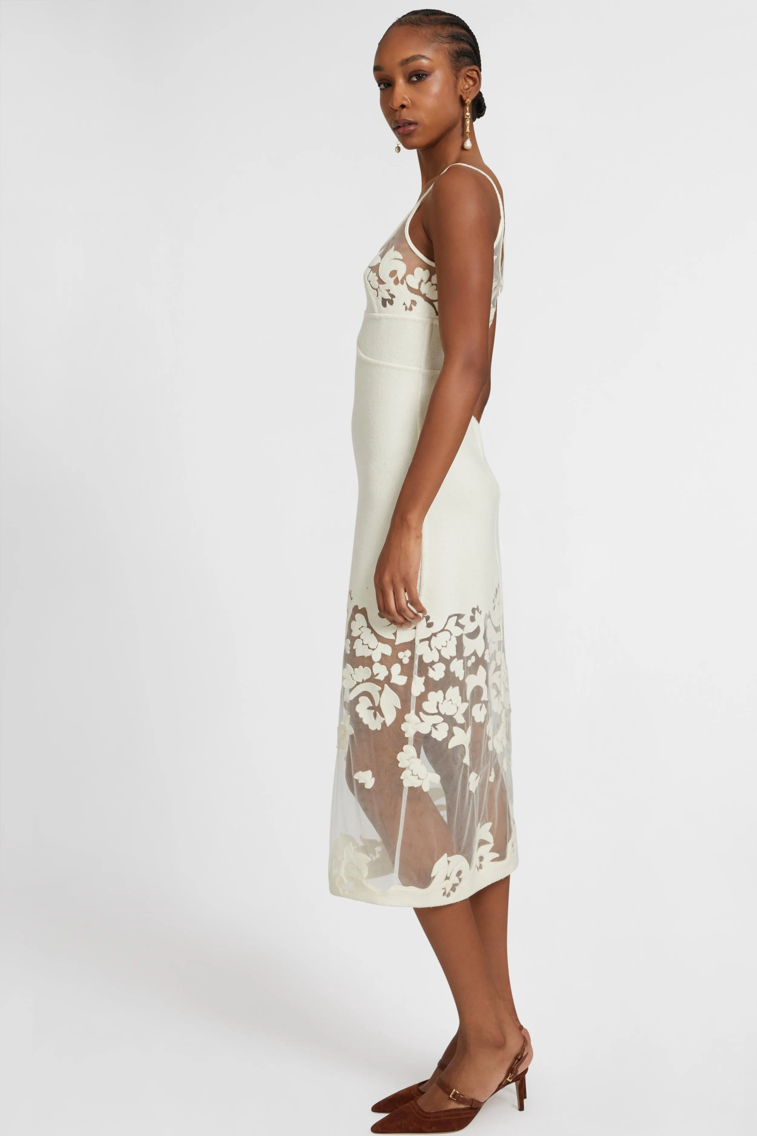 Wool and silk blend lingerie midi dress with floral inlay sold by Ermanno Scervino product image thumbnail 3