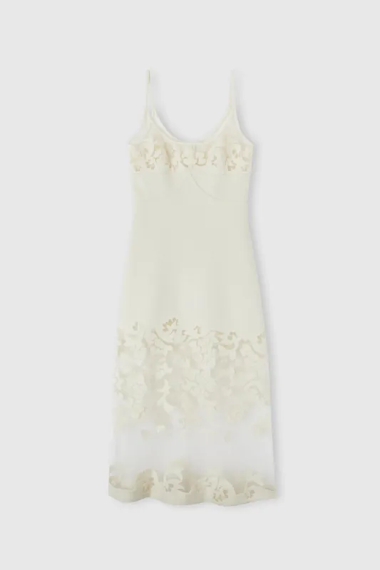 Wool and silk blend lingerie midi dress with floral inlay sold by Ermanno Scervino