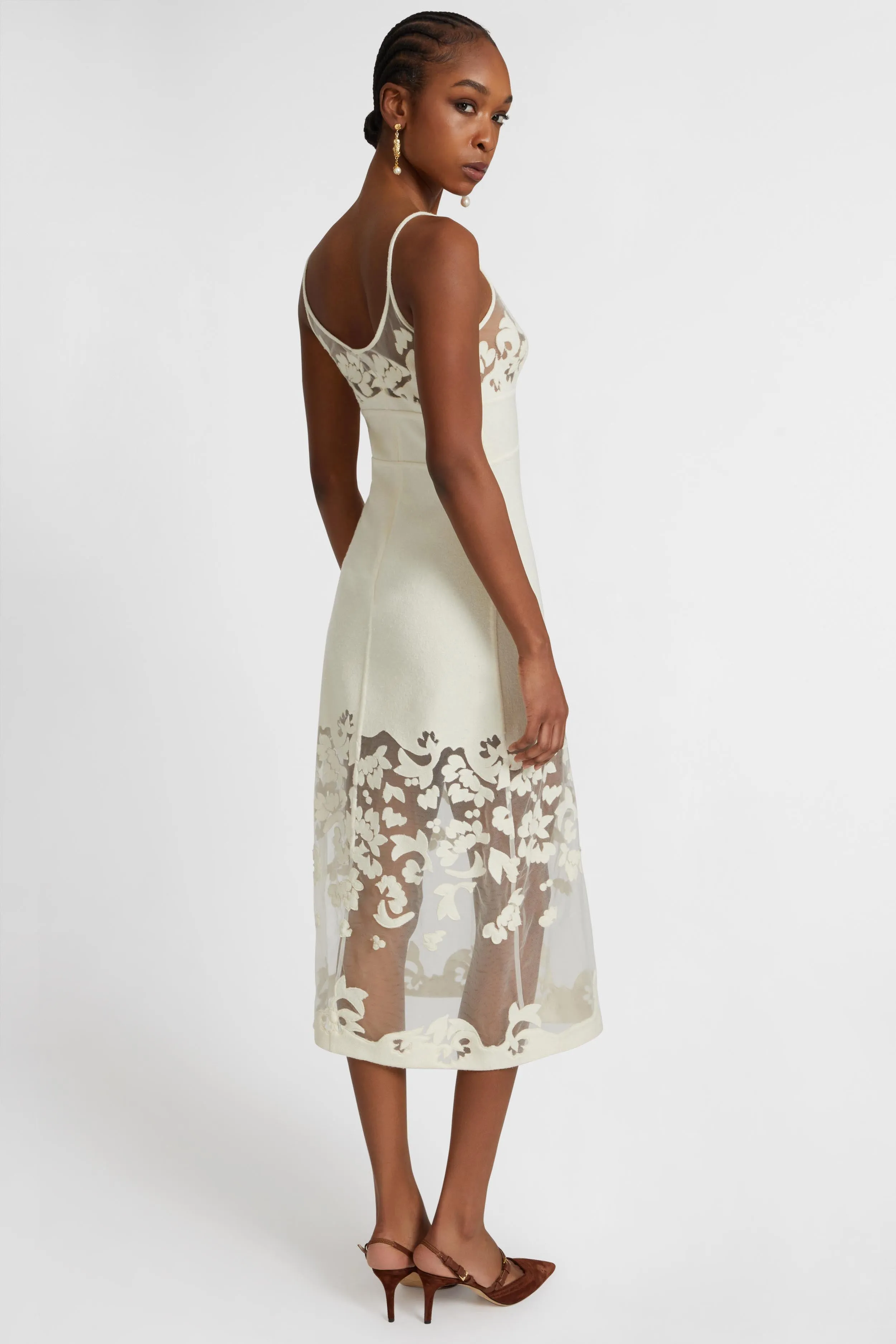 Wool and silk blend lingerie midi dress with floral inlay sold by Ermanno Scervino product image thumbnail 4
